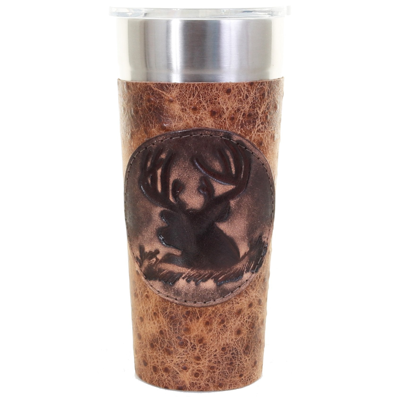 LEATHERWRAP05 - Vintage Ostrich Print Leather Wrap - *EXCLUSIVE PLAQUE OPTIONS - Double J Saddlery