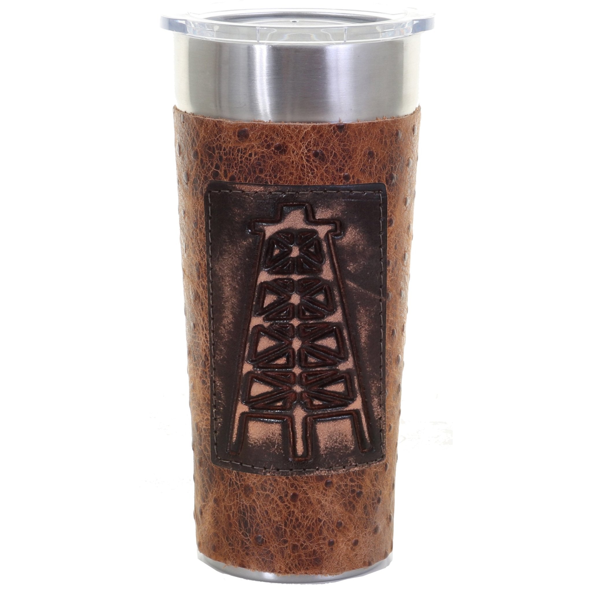 LEATHERWRAP05 - Vintage Ostrich Print Leather Wrap - *EXCLUSIVE PLAQUE OPTIONS - Double J Saddlery