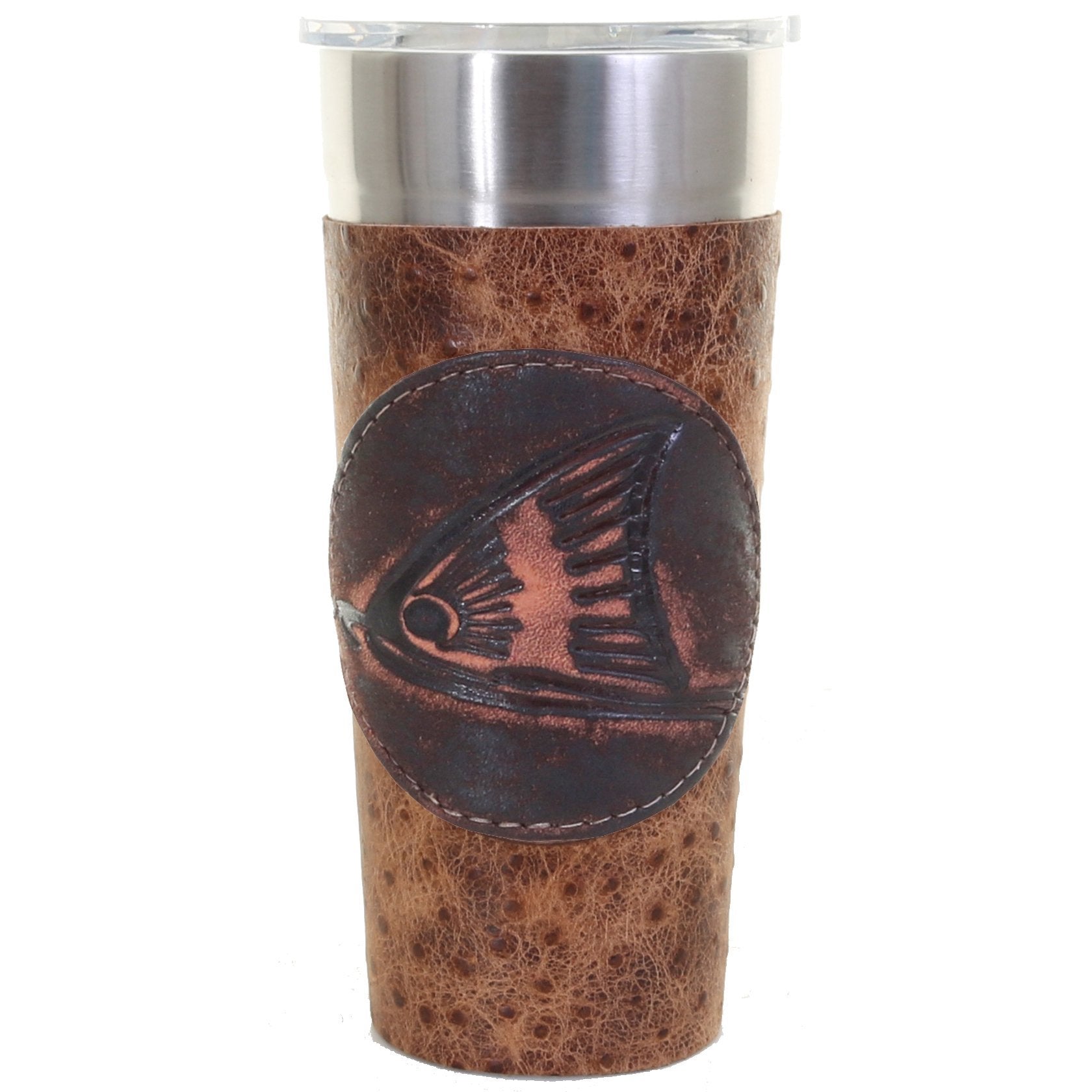 LEATHERWRAP05 - Vintage Ostrich Print Leather Wrap - *EXCLUSIVE PLAQUE OPTIONS - Double J Saddlery