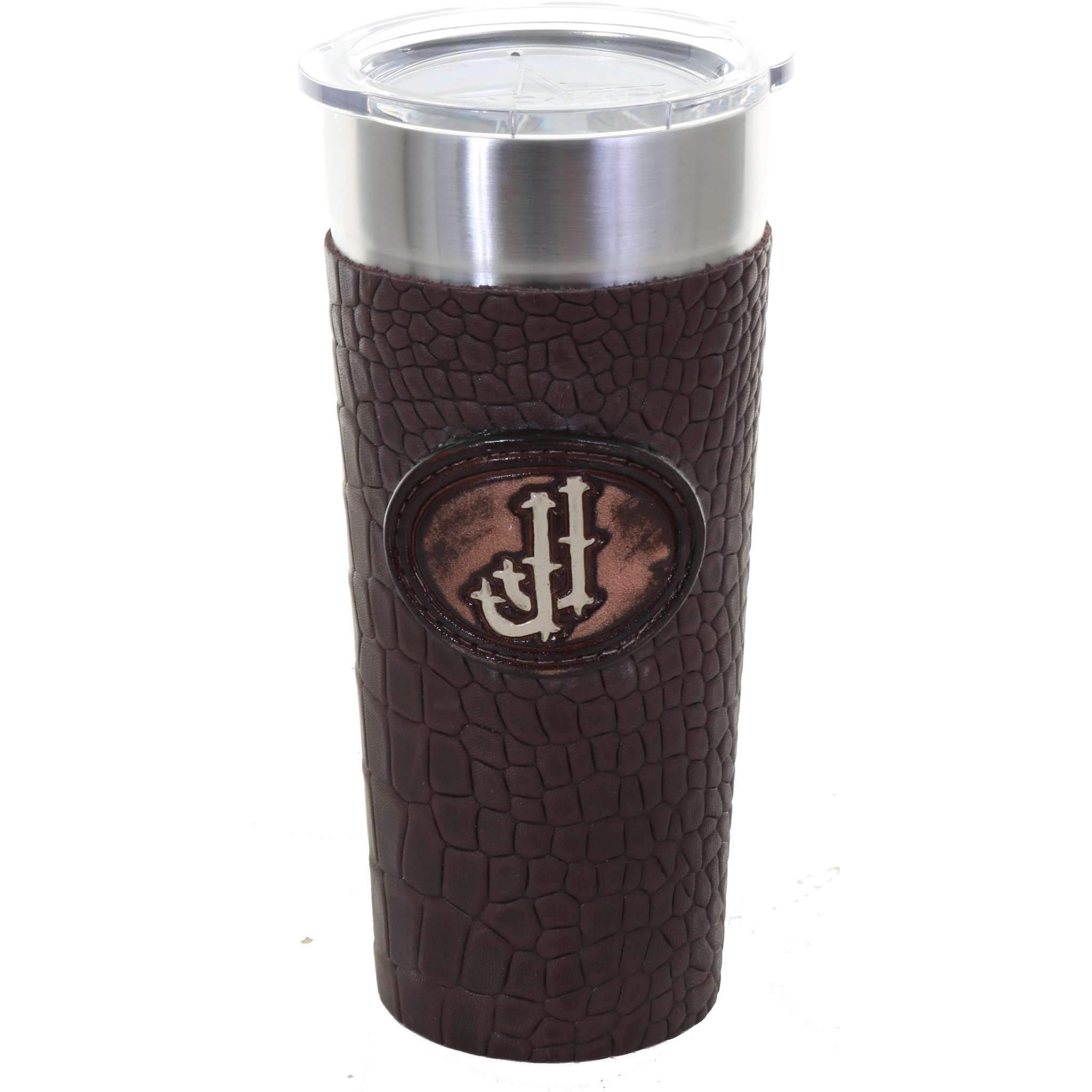 LEATHERWRAP31A - Brown Diamond Back Croc Print Leather Wrap and JJ Plaque - Double J Saddlery