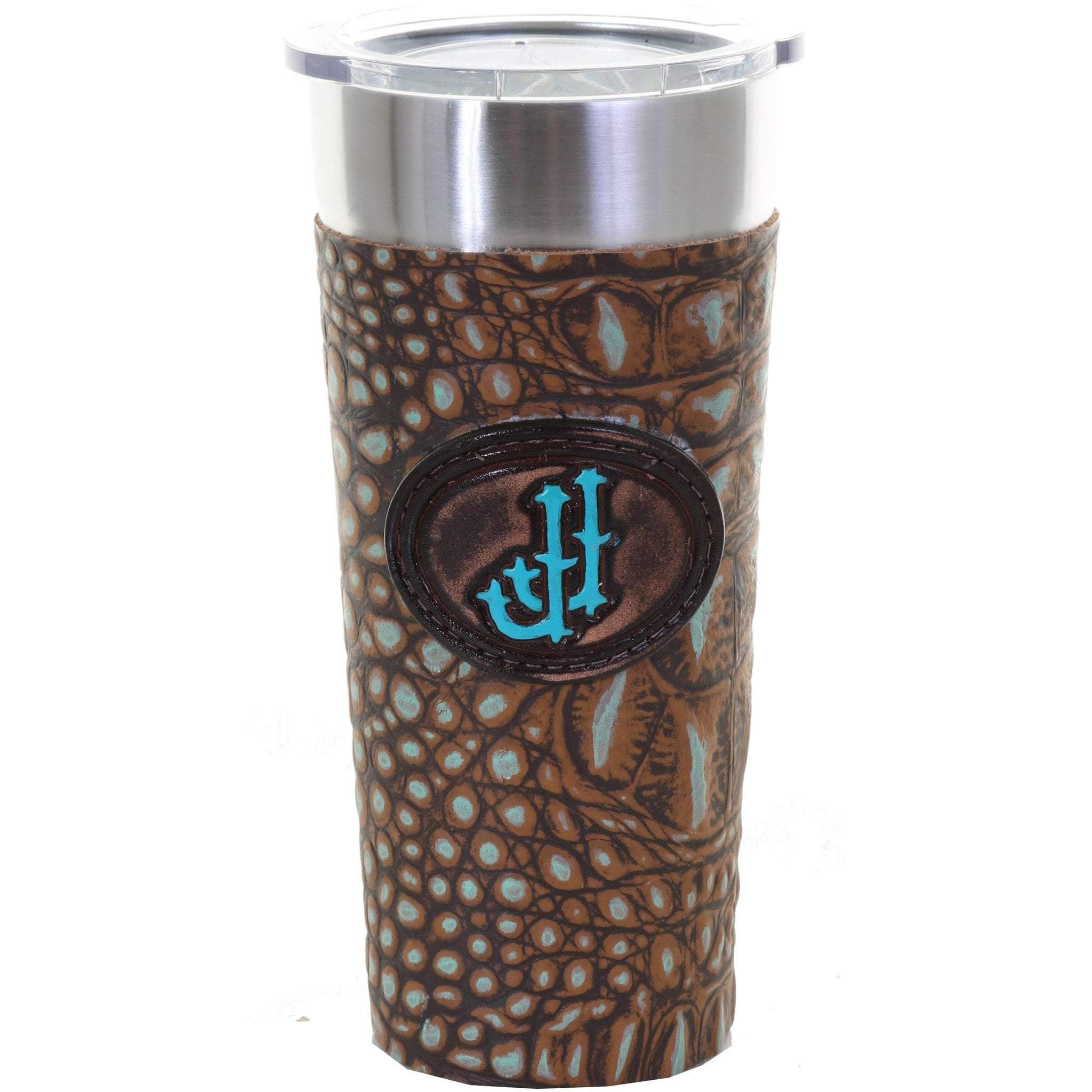 LEATHERWRAP33A - Rustic Patina Croco Leather Wrap and JJ Plaque - Double J Saddlery