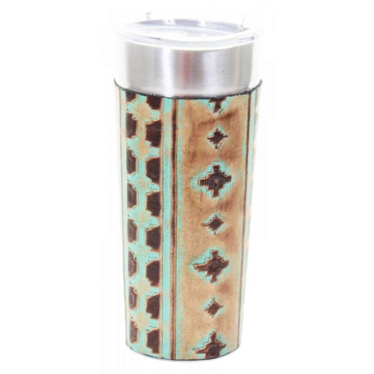 LEATHERWRAP35 - Navajo Turquoise and Brown Leather Wrap - Double J Saddlery