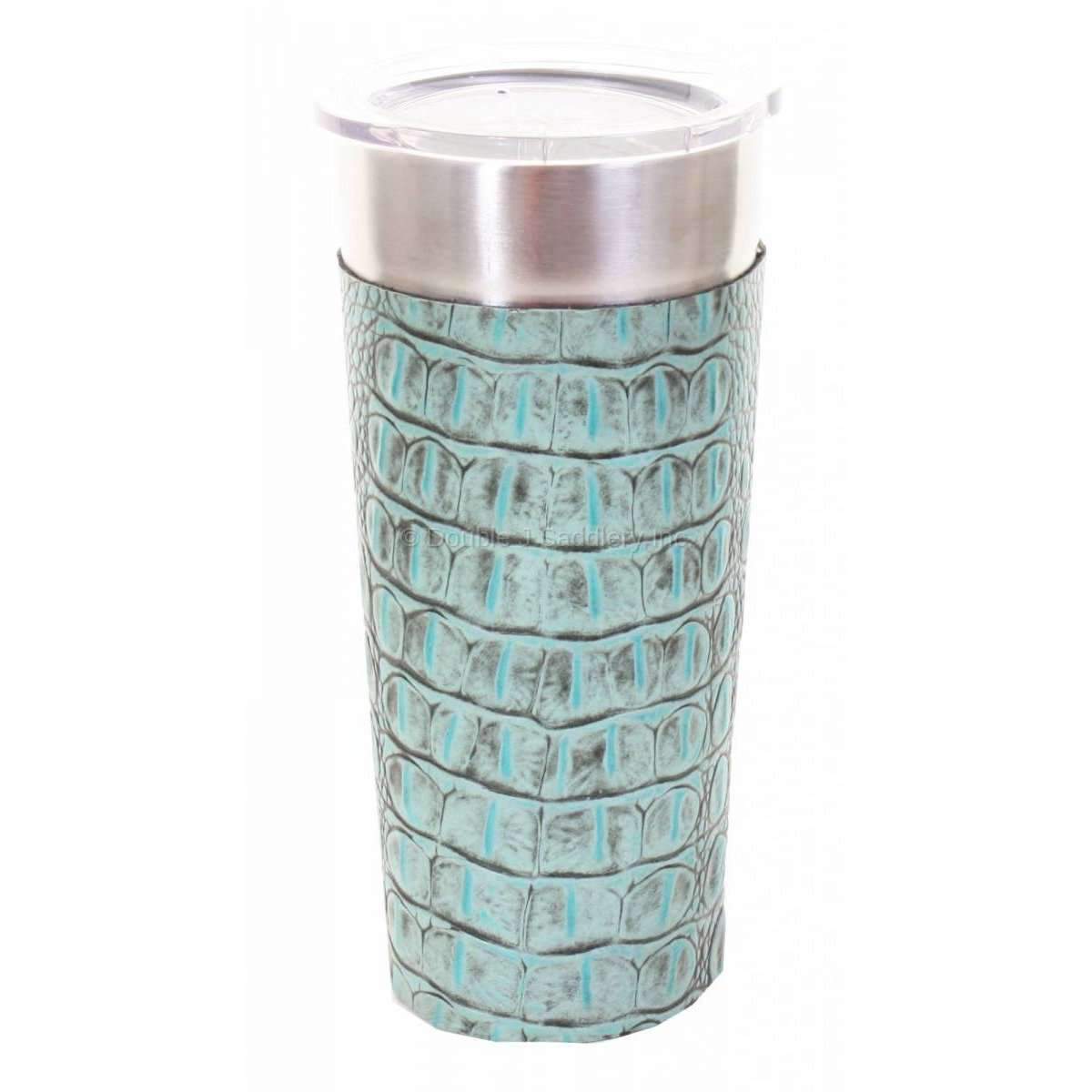 LEATHERWRAP37 - Turquoise Gator Print Leather Wrap - Double J Saddlery