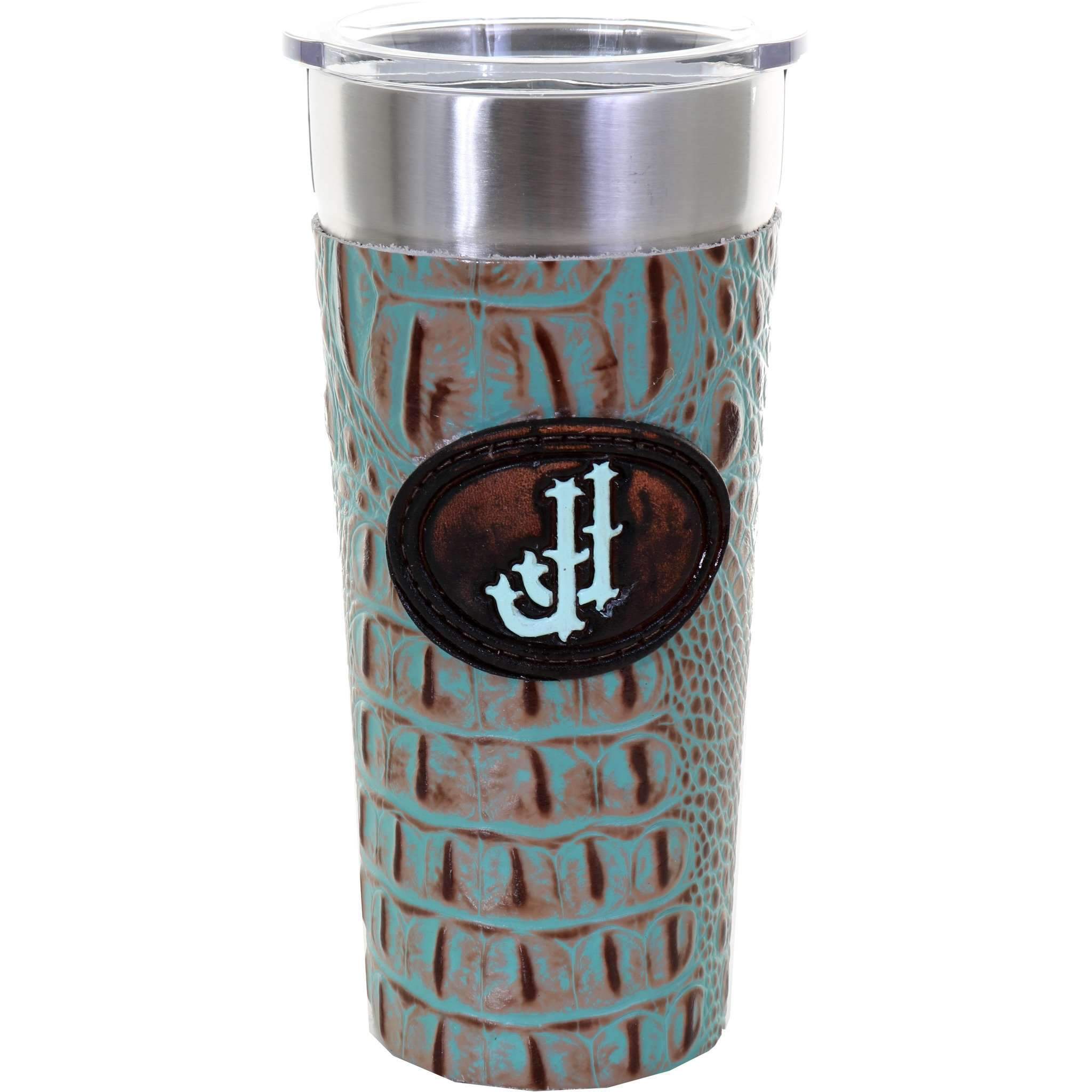 LEATHERWRAP38A - Vintage Mint Croco Print Leather Wrap and JJ Plaque - Double J Saddlery