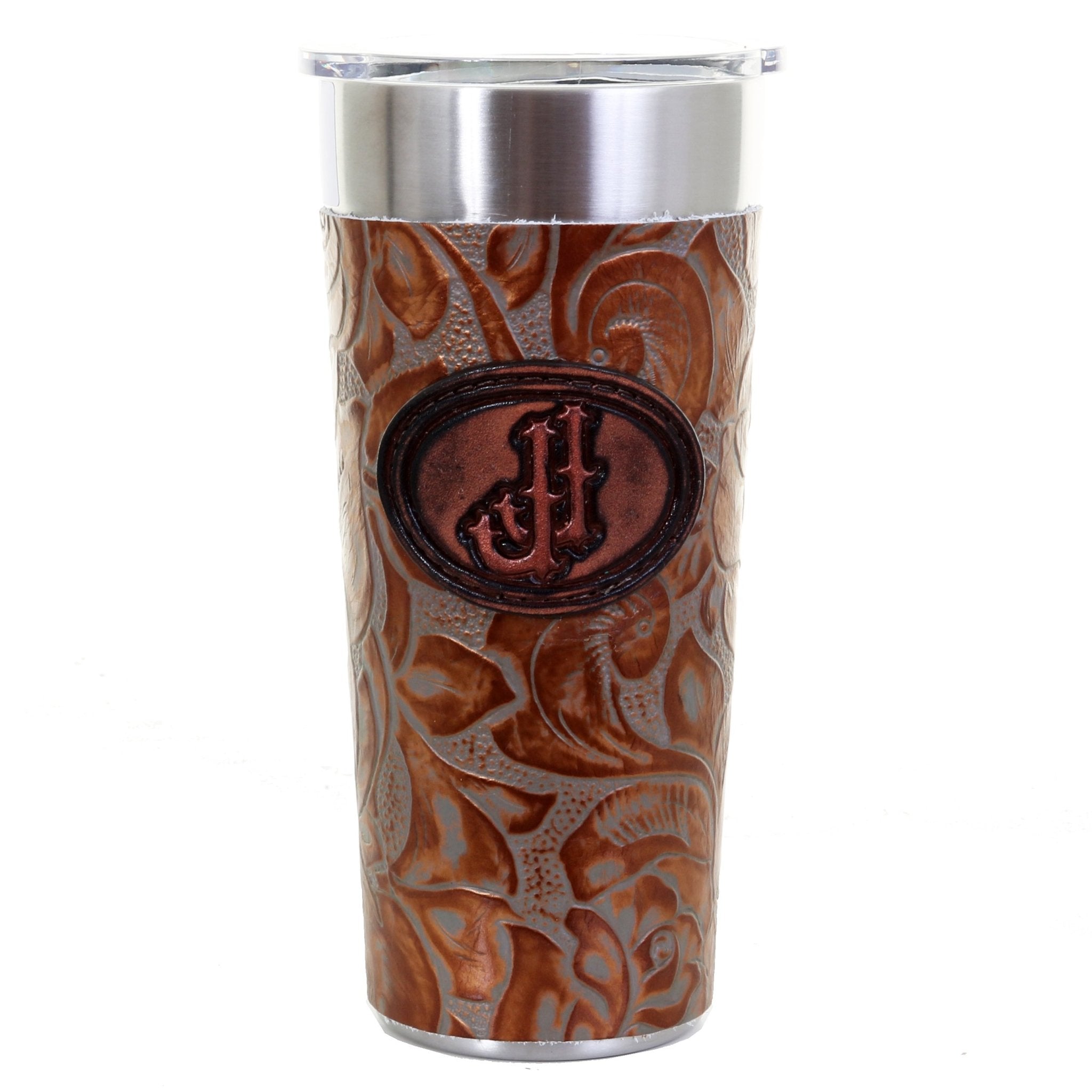 LEATHERWRAP42A - Eagle Grey/Copper Leather Wrap and JJ Plaque - Double J Saddlery