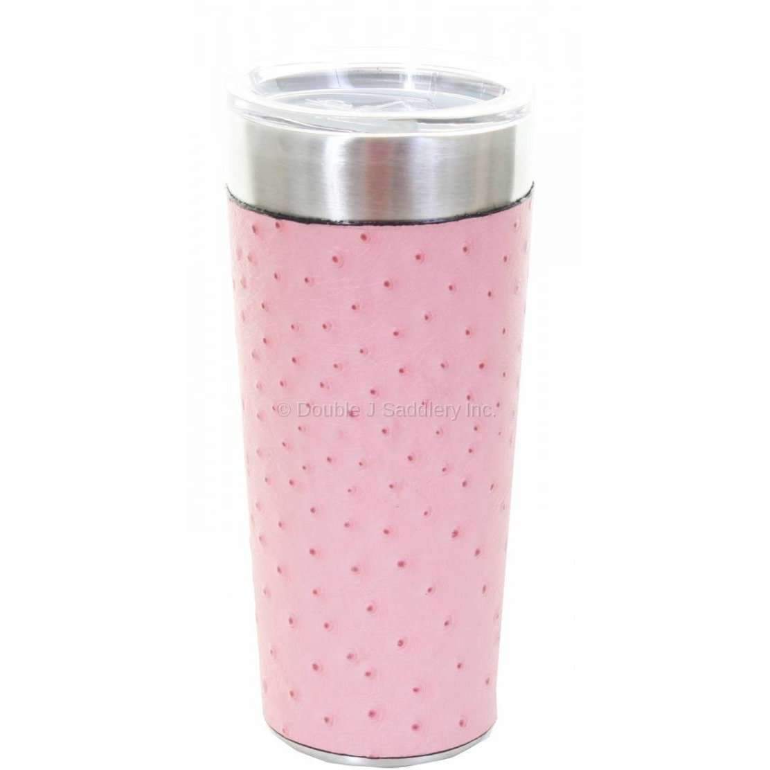 LEATHERWRAP43 - Pink Ostrich Print Leather Wrap - Double J Saddlery