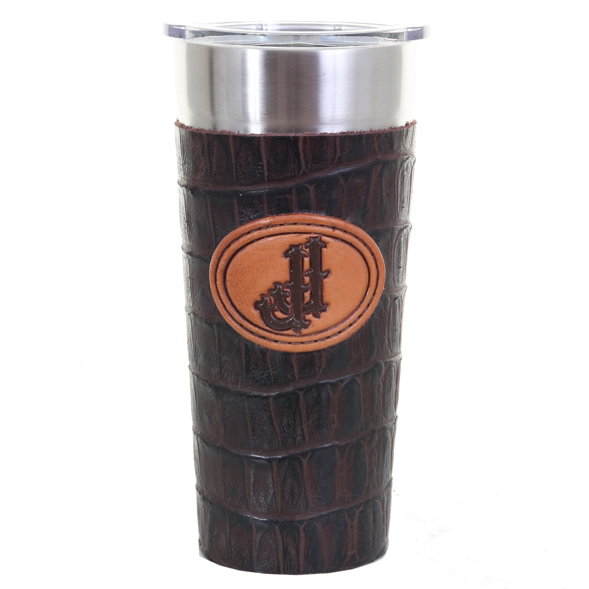 LEATHERWRAP51A - Knife Tail Brown Gator Leather Wrap with JJ Plaque - Double J Saddlery