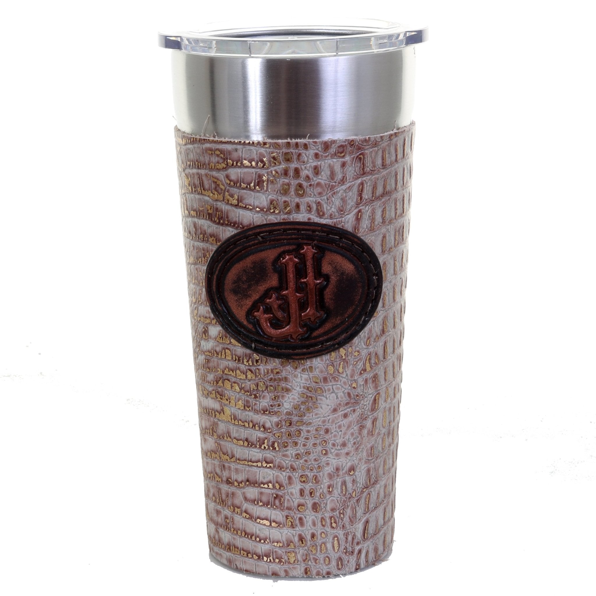 LEATHERWRAP53A - Mini Hornback Gator Leather Wrap with JJ Plaque - Double J Saddlery