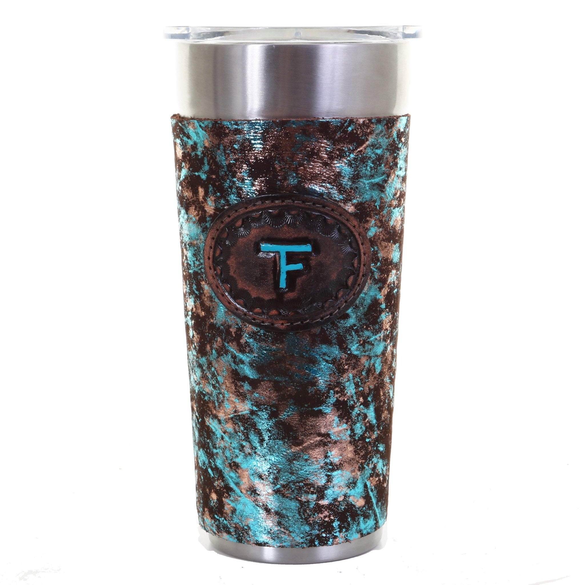 LEATHERWRAP57C - Metallica Leather Wrap with Initial Plaque - Double J Saddlery