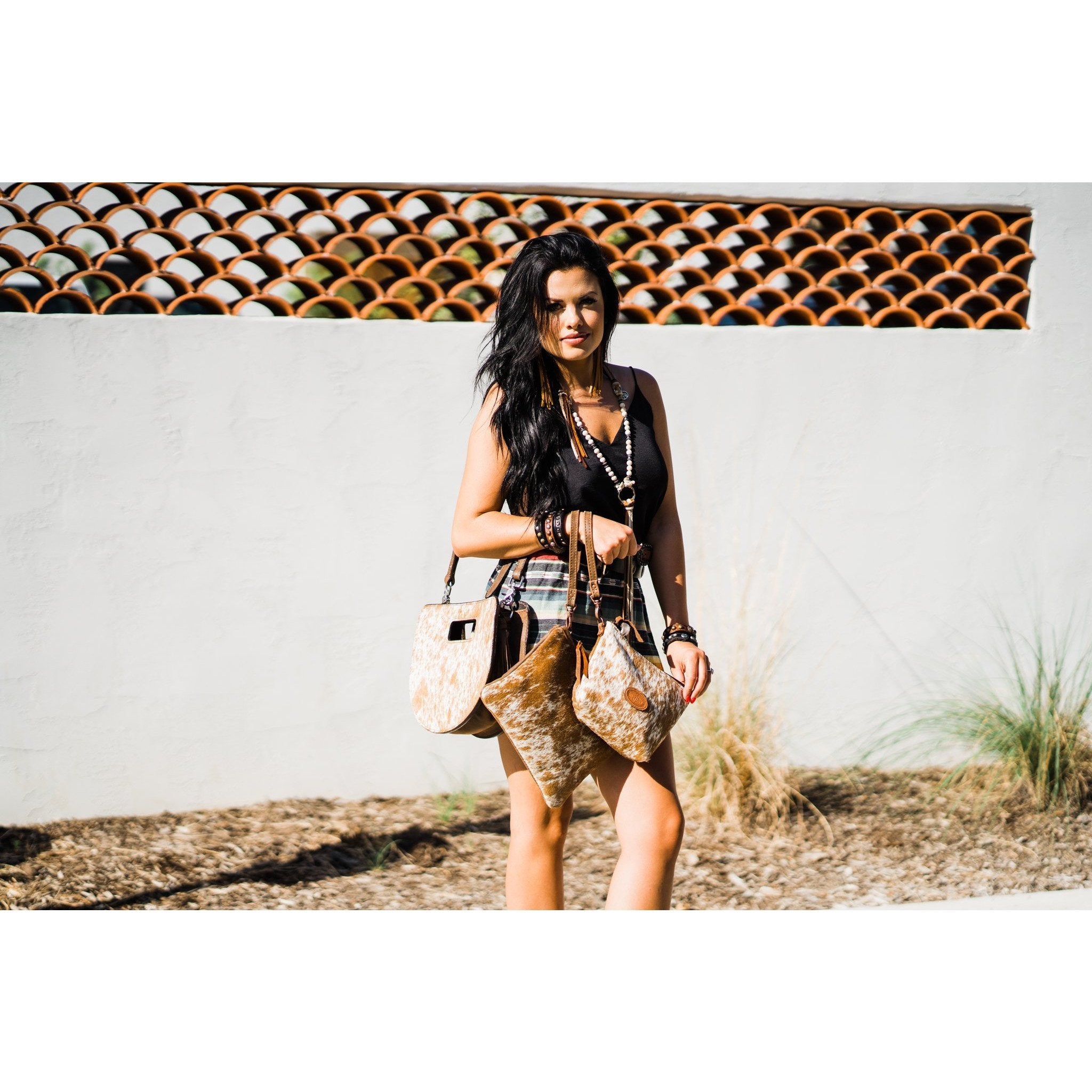 LMP03 - Roan Cowhide Large Makeup Pouch - Double J Saddlery