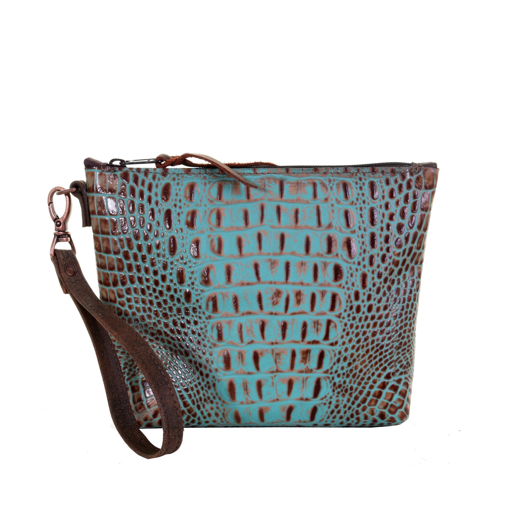 LMP16 - Vintage Mint Croco Print Large Makeup Pouch - Double J Saddlery