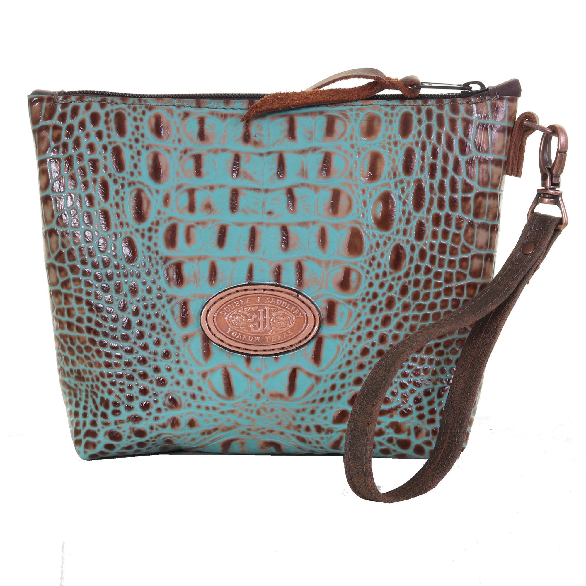 LMP16 - Vintage Mint Croco Print Large Makeup Pouch - Double J Saddlery