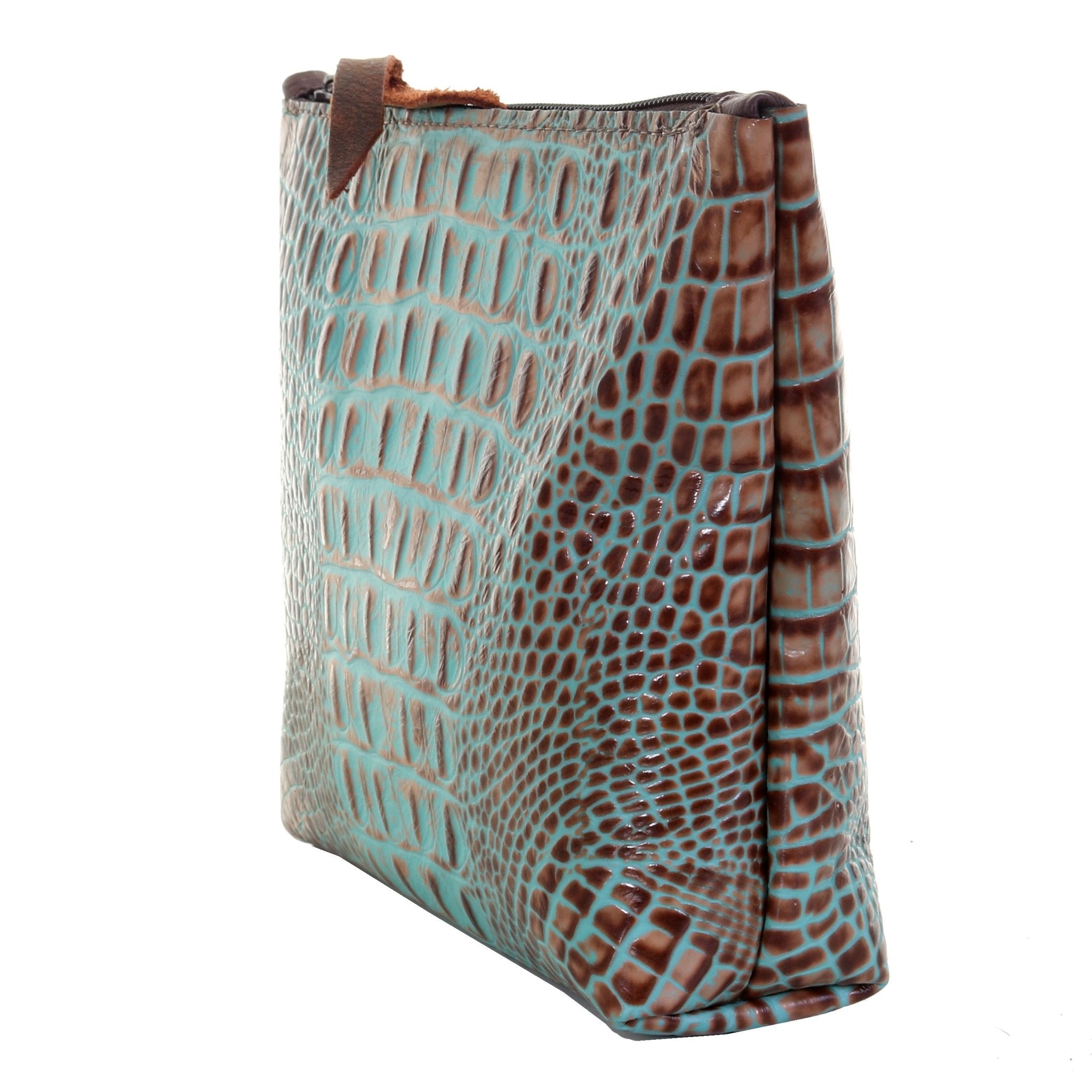 LMP16 - Vintage Mint Croco Print Large Makeup Pouch - Double J Saddlery