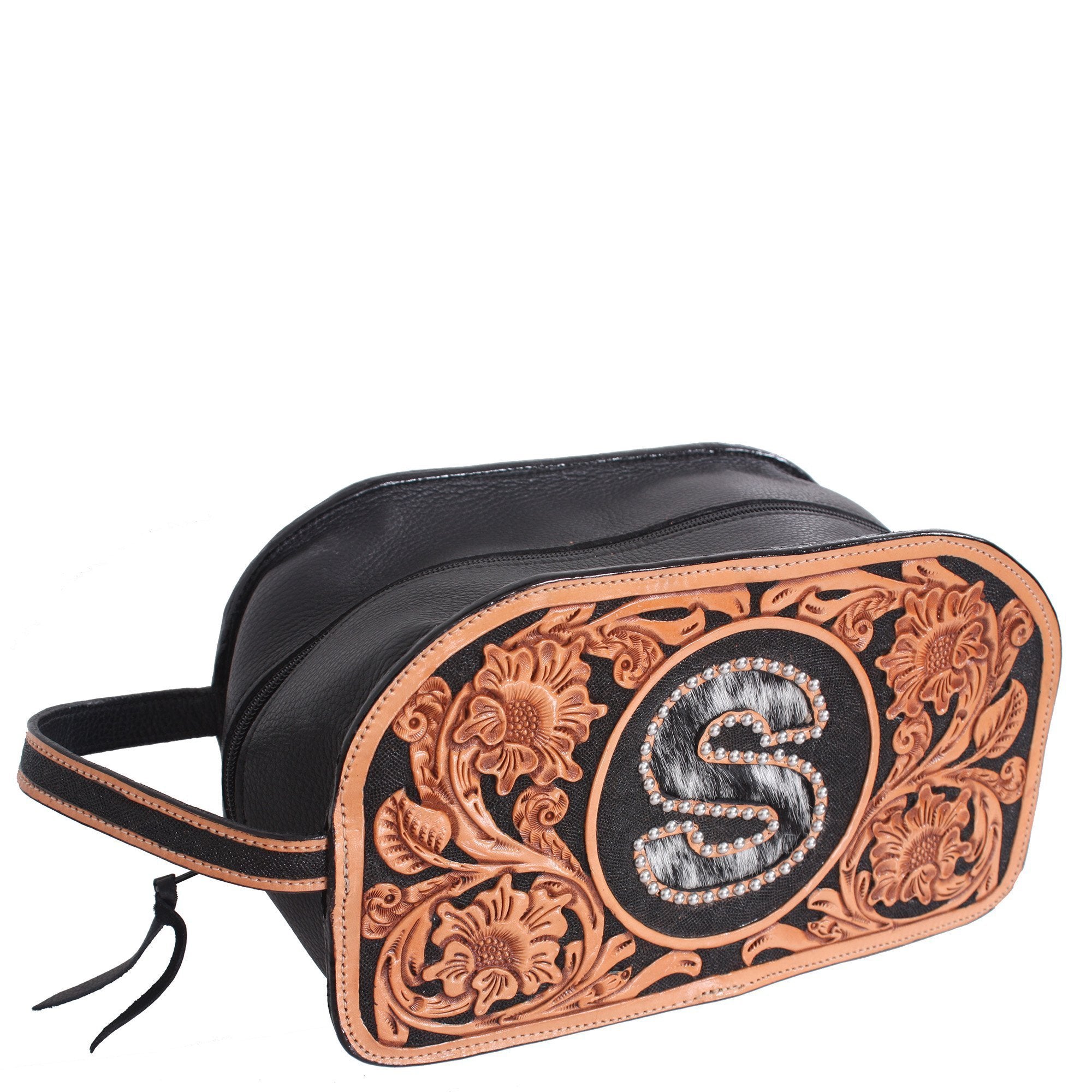 LSK11 - Leather Hand-Tooled Shaving Bag - Double J Saddlery
