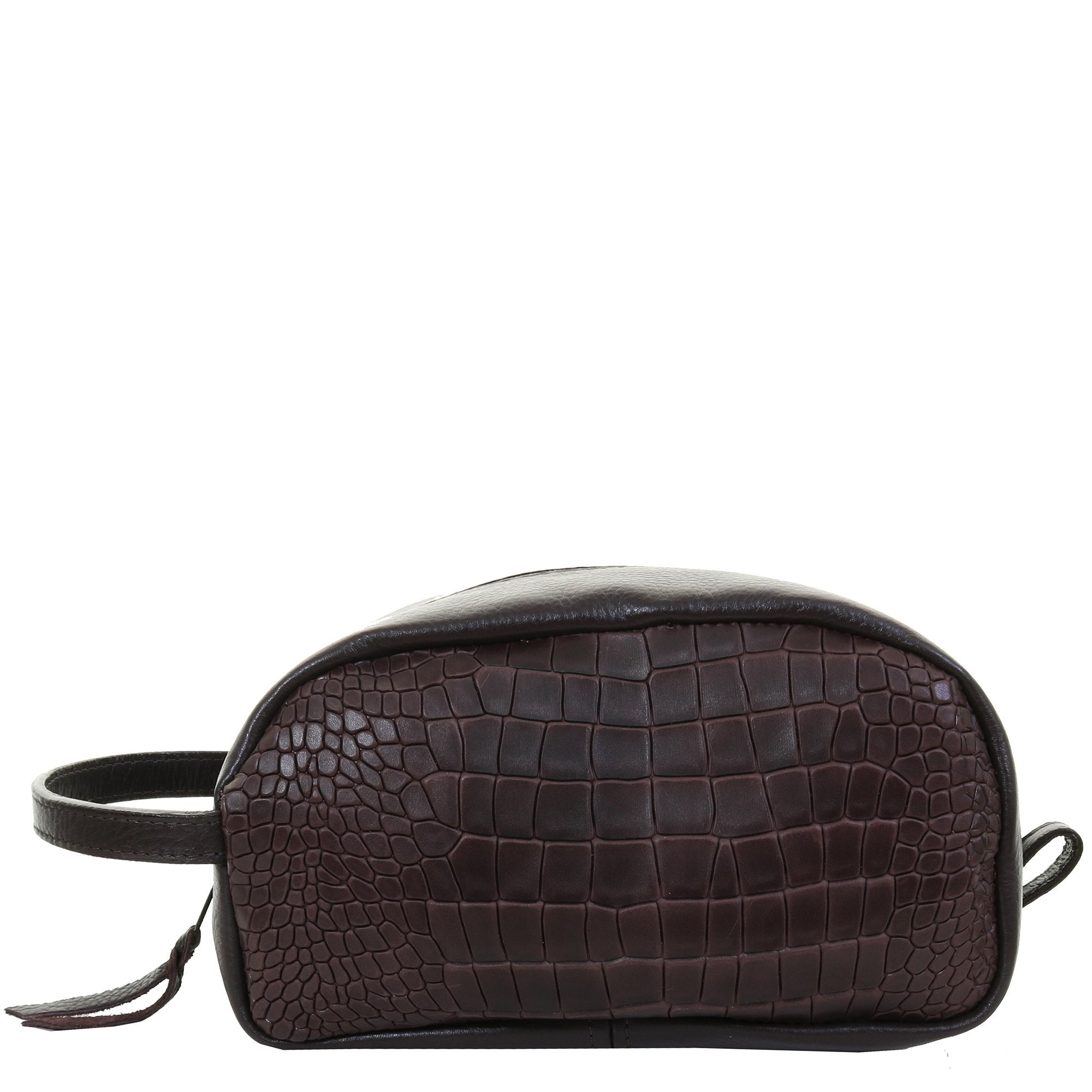 LSK24 - Chocolate Gator Print Leather Shaving Bag - Double J Saddlery