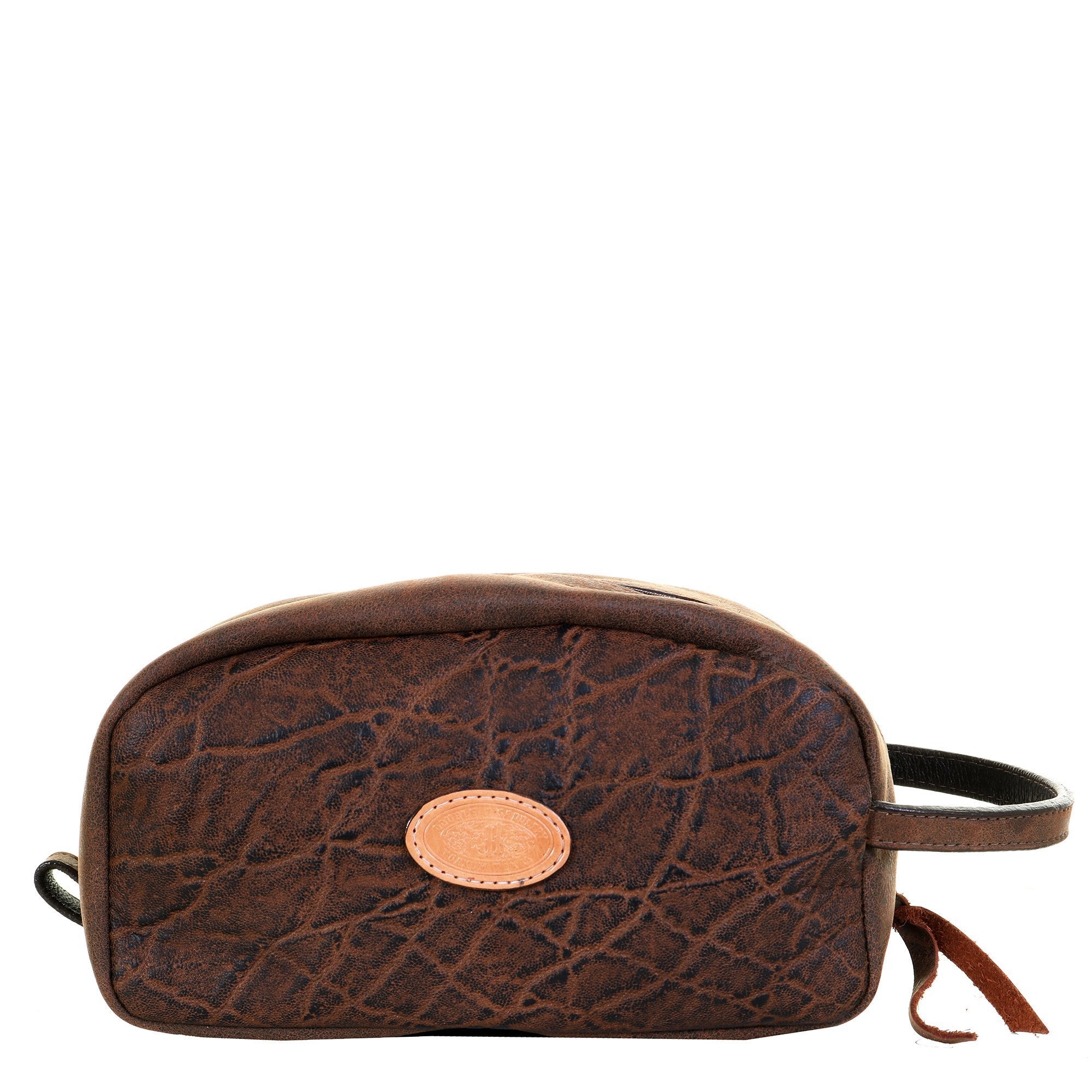 LSK42 - Vintage Peat Elephant Print Leather Shaving Bag - Double J Saddlery