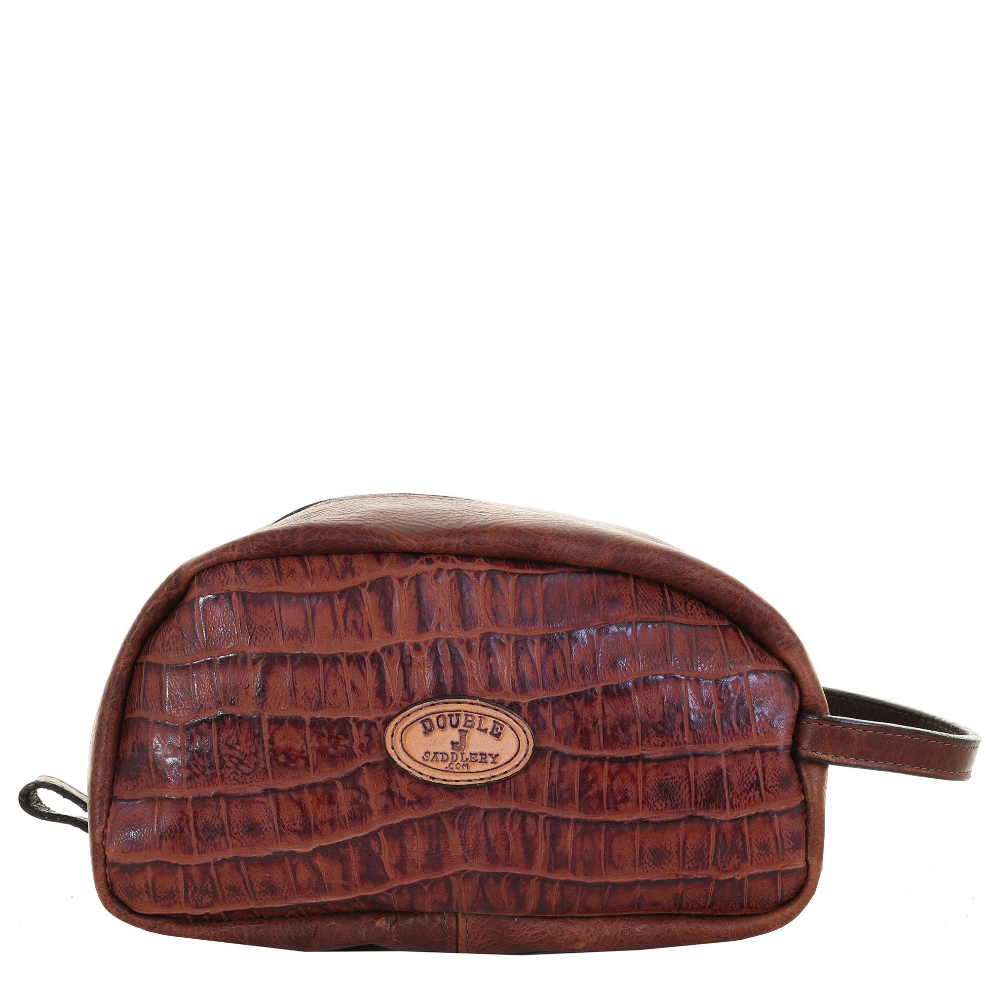 LSK48 - Knife Tail Cognac Gator Print Shaving Bag - Double J Saddlery