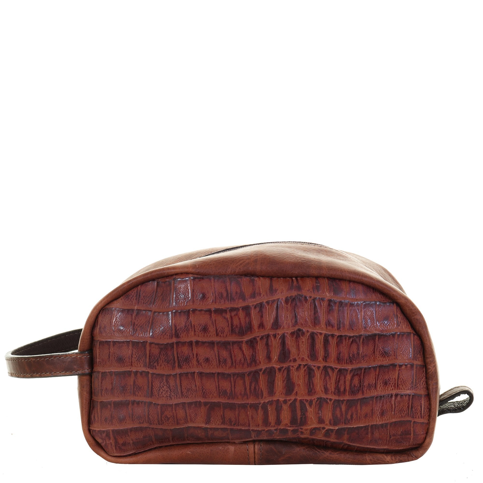LSK48 - Knife Tail Cognac Gator Print Shaving Bag - Double J Saddlery