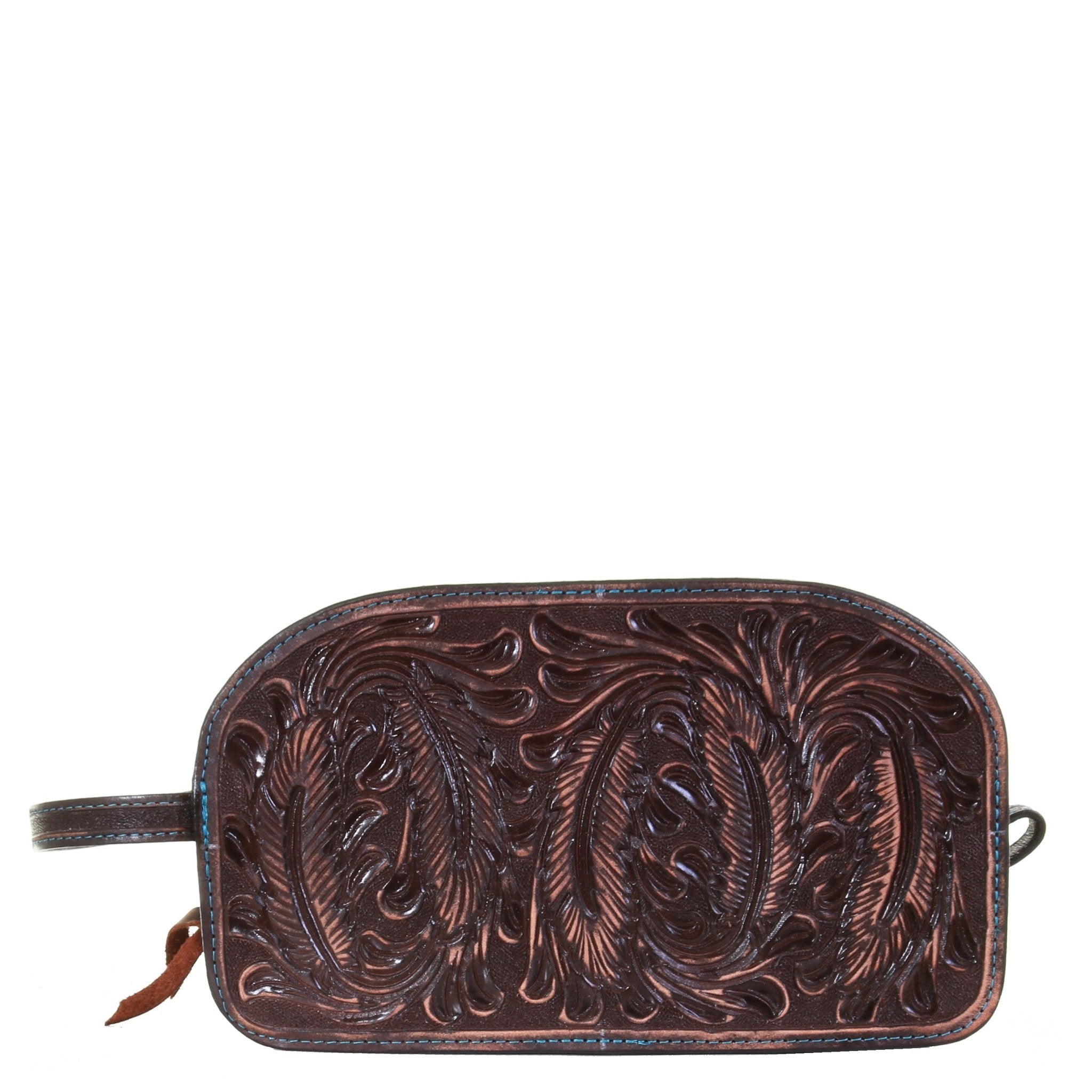 LSK49 - Brown Vintage Feather Tooled Shaving Bag - Double J Saddlery