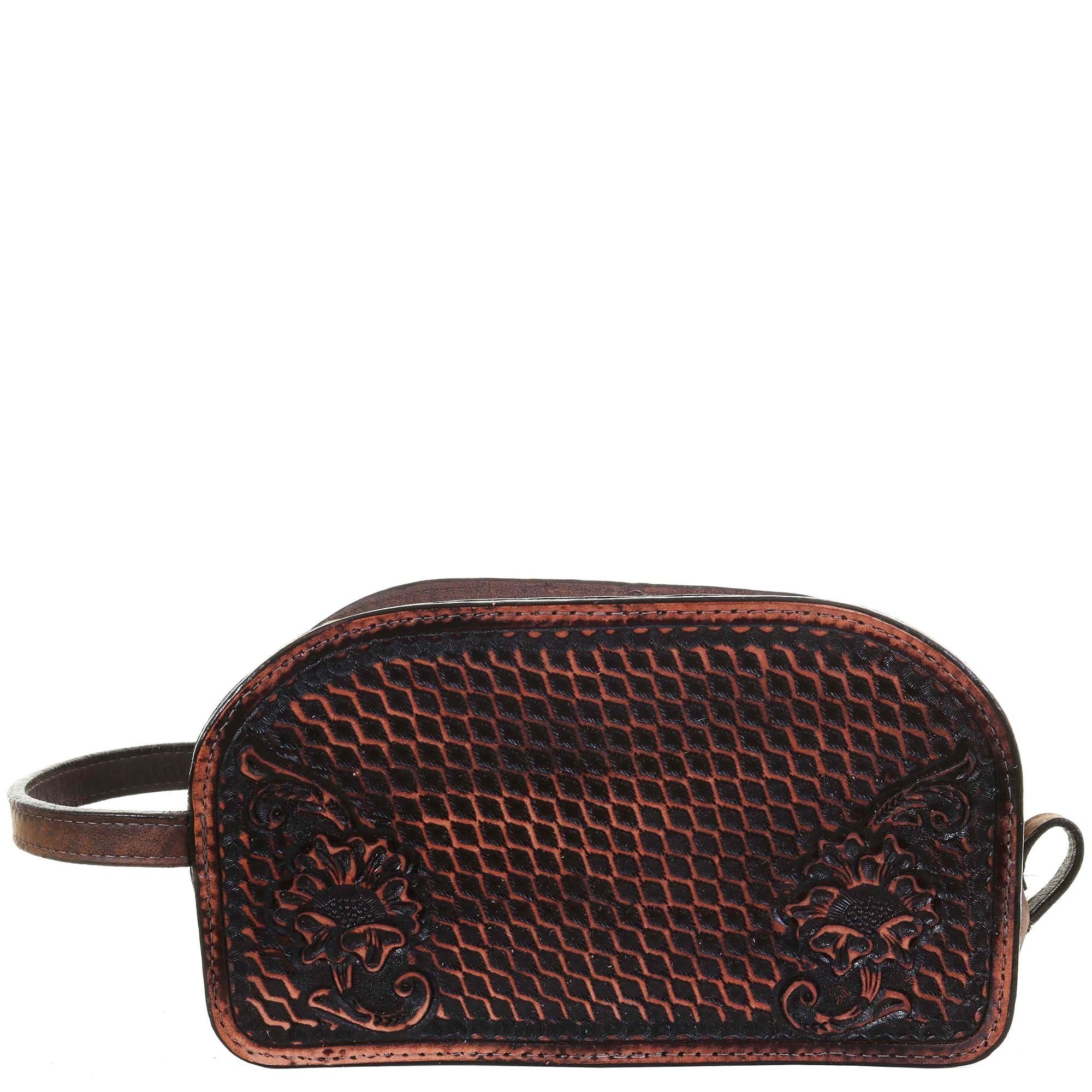 LSK51 - Brown Vintage Tooled Shaving Bag - Double J Saddlery