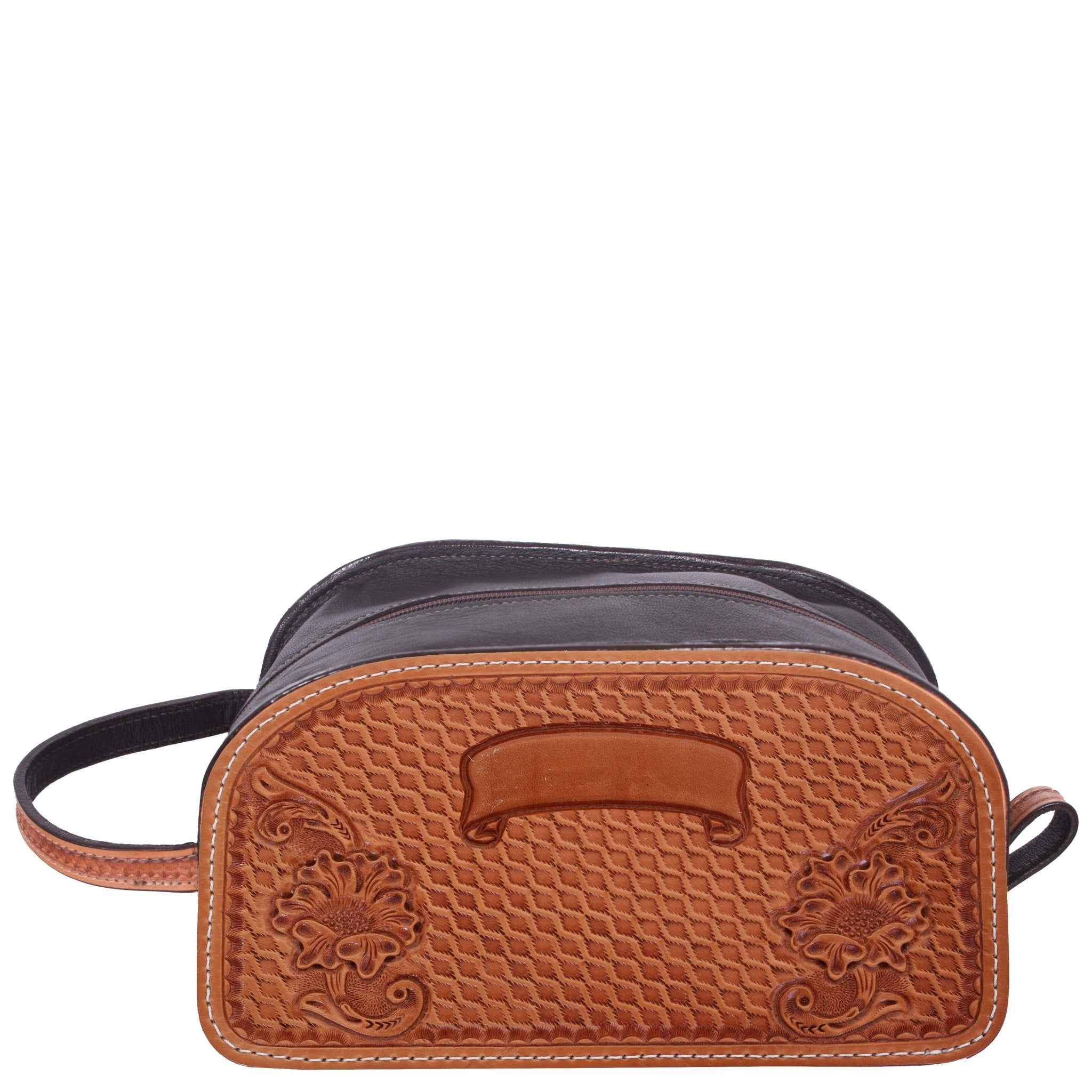 LSK53 - Natural Leather Tooled Shaving Bag - Double J Saddlery