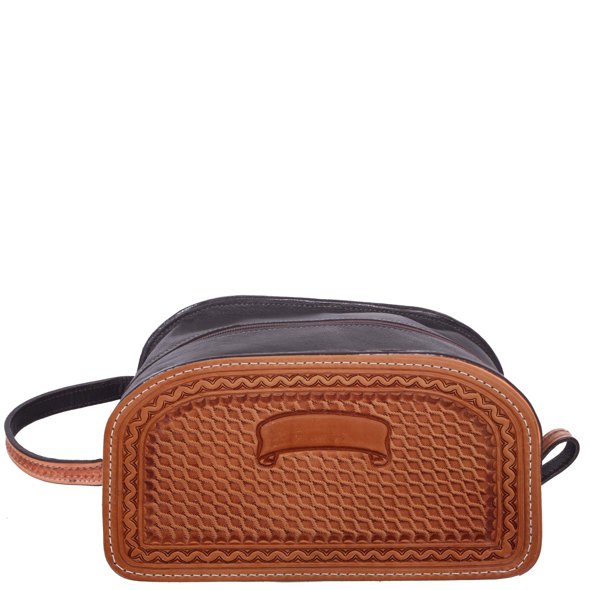 LSK54 - Natural Leather Tooled Shaving Bag - Double J Saddlery