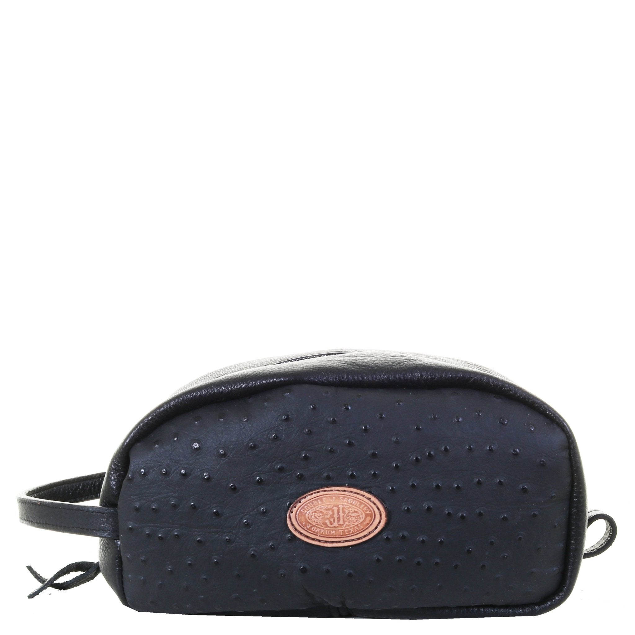 LSK56 - Black Ostrich Print Leather Shaving Bag - Double J Saddlery