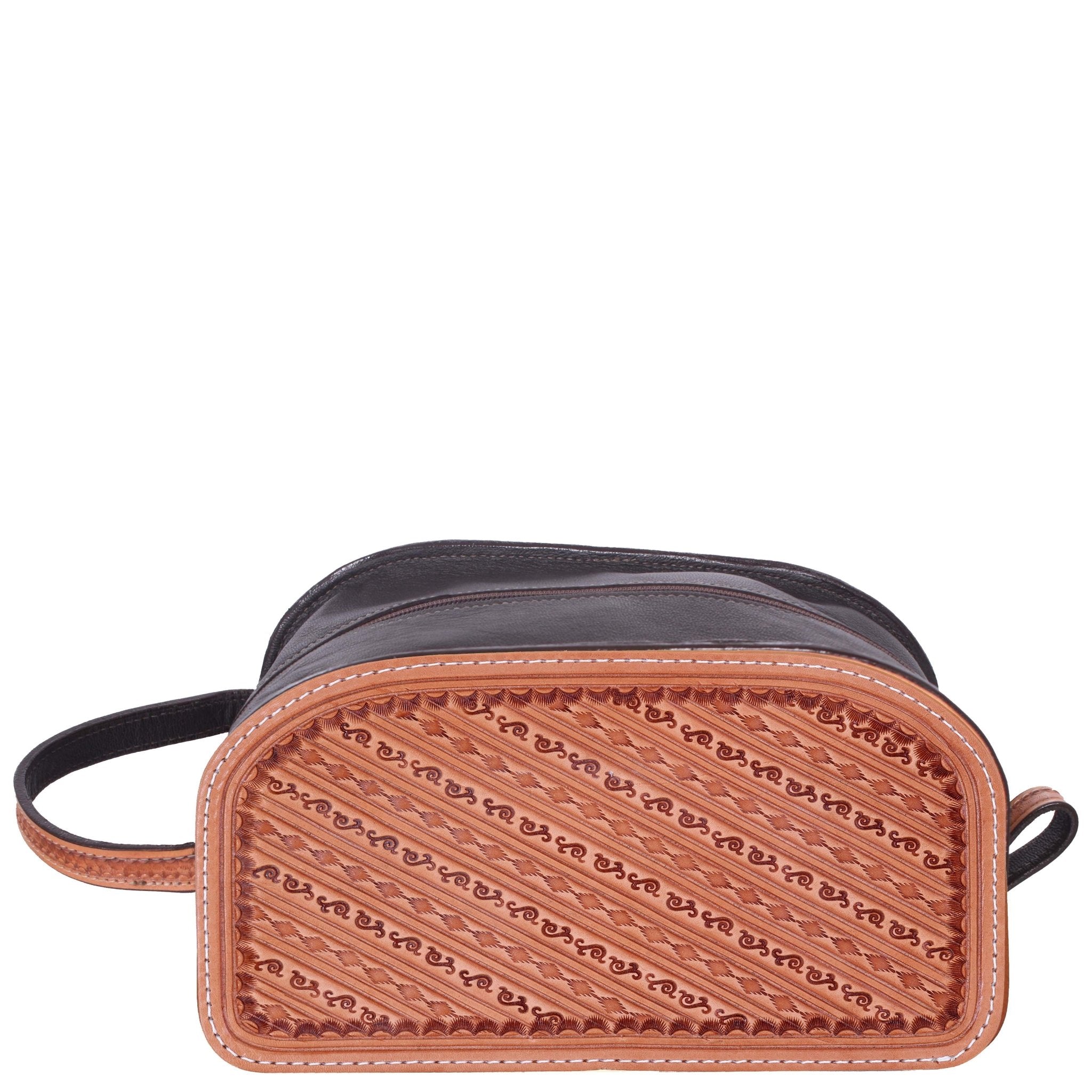 LSK58 - Natural Leather Tooled Shaving Bag - Double J Saddlery