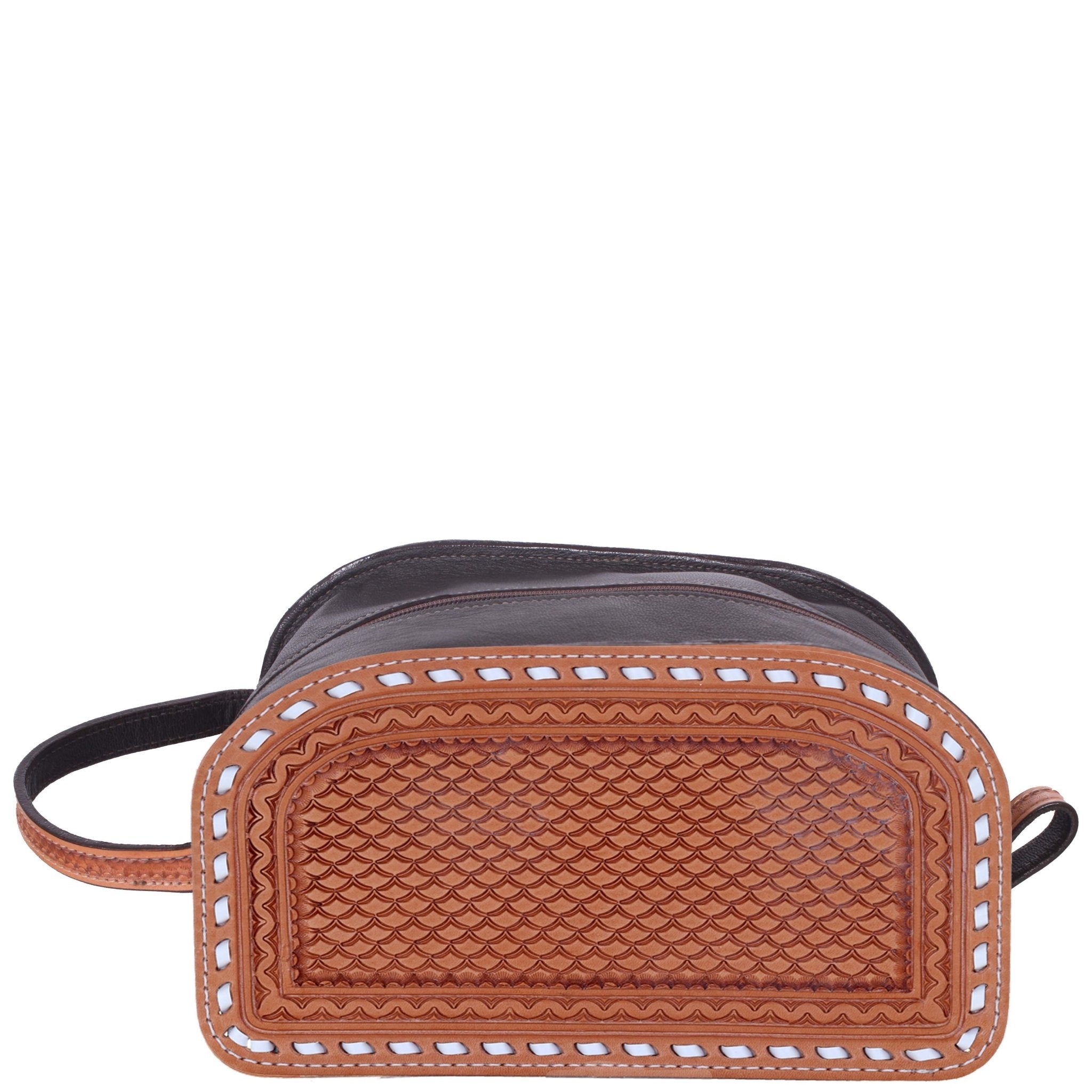 LSK59 - Natural Leather Tooled Shaving Bag - Double J Saddlery