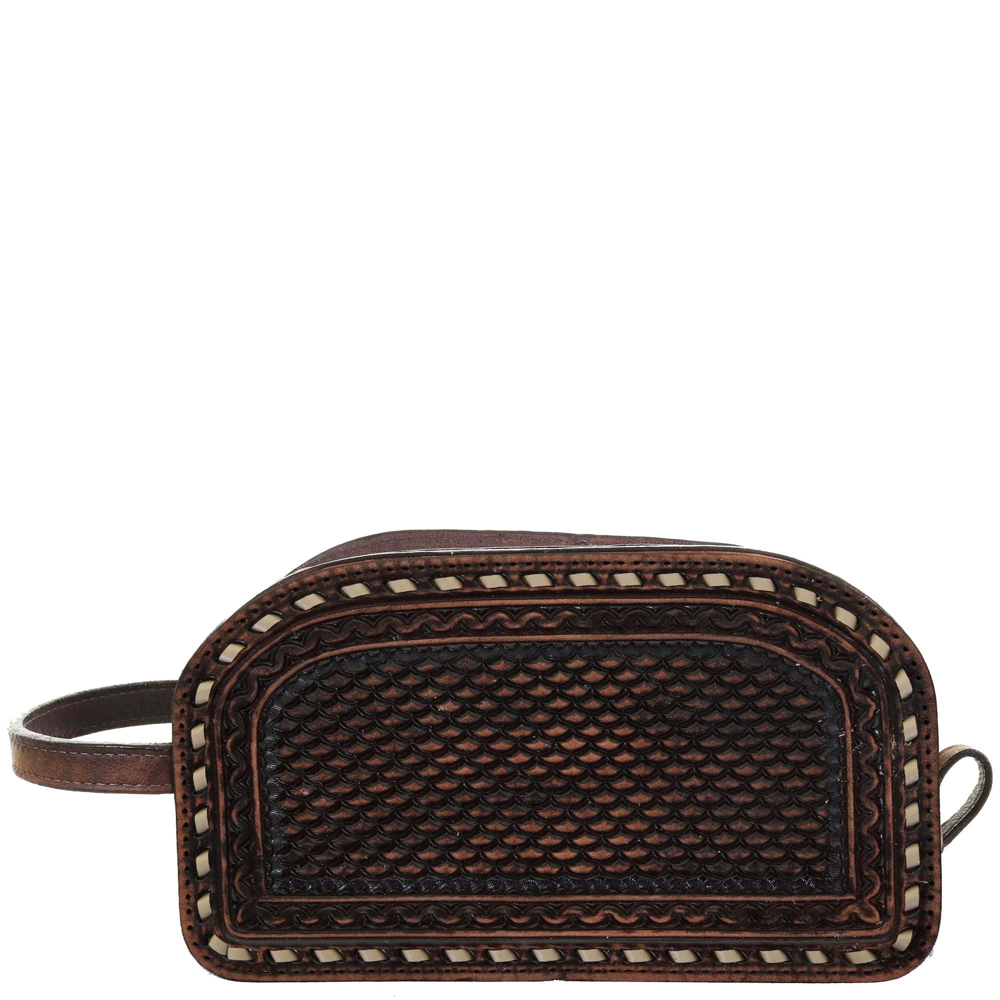 LSK59A - Brown Vintage Tooled Shaving Bag - Double J Saddlery