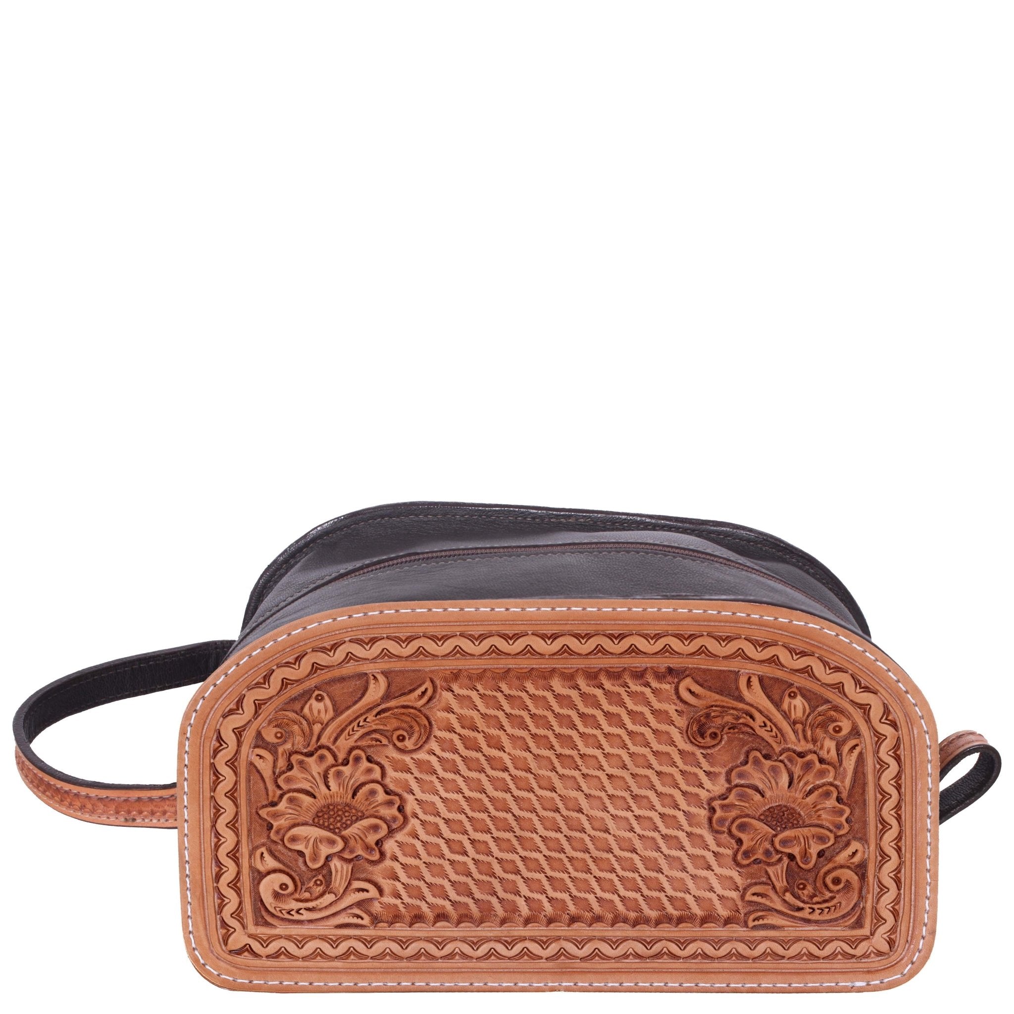 LSK60 - Natural Leather Tooled Shaving Bag - Double J Saddlery