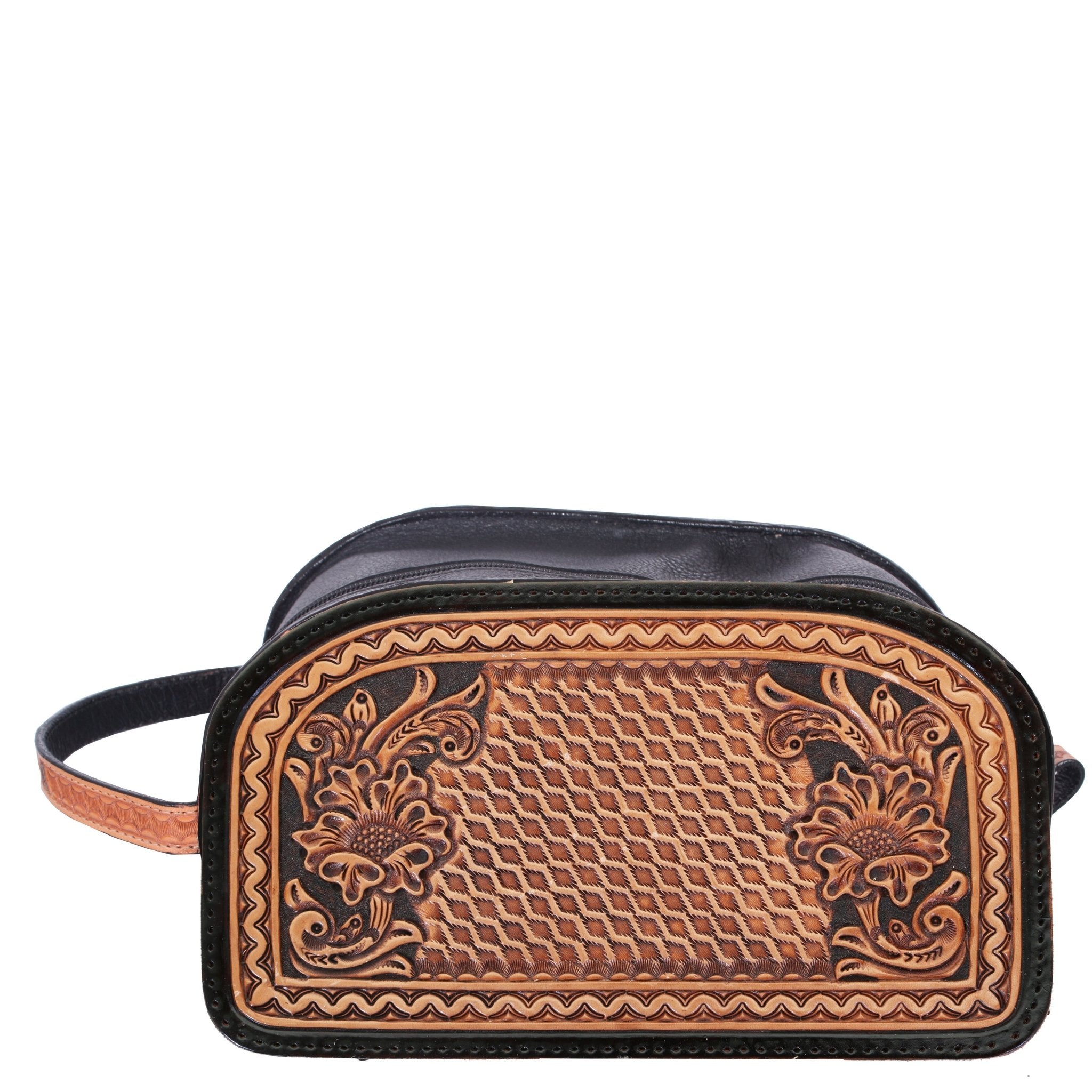 LSK60A - Natural Leather Tooled Shaving Bag - Double J Saddlery