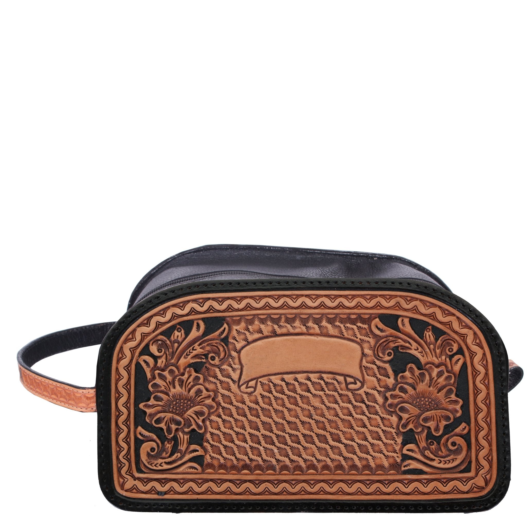 LSK60C - Natural Leather Tooled Shaving Bag - Double J Saddlery