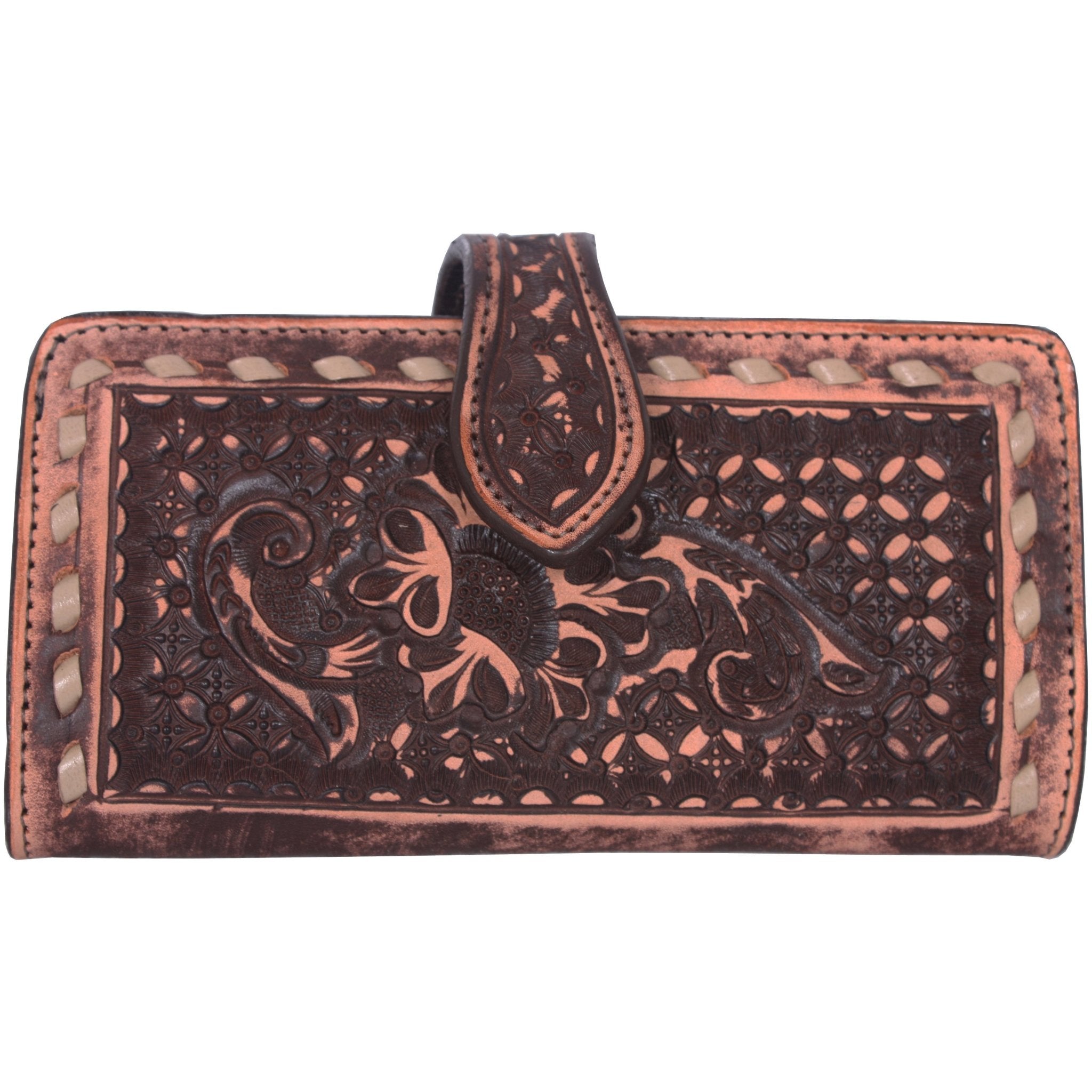 LW131 - Vintage Hand-Tooled Buckstitch Ladies Wallet - Double J Saddlery