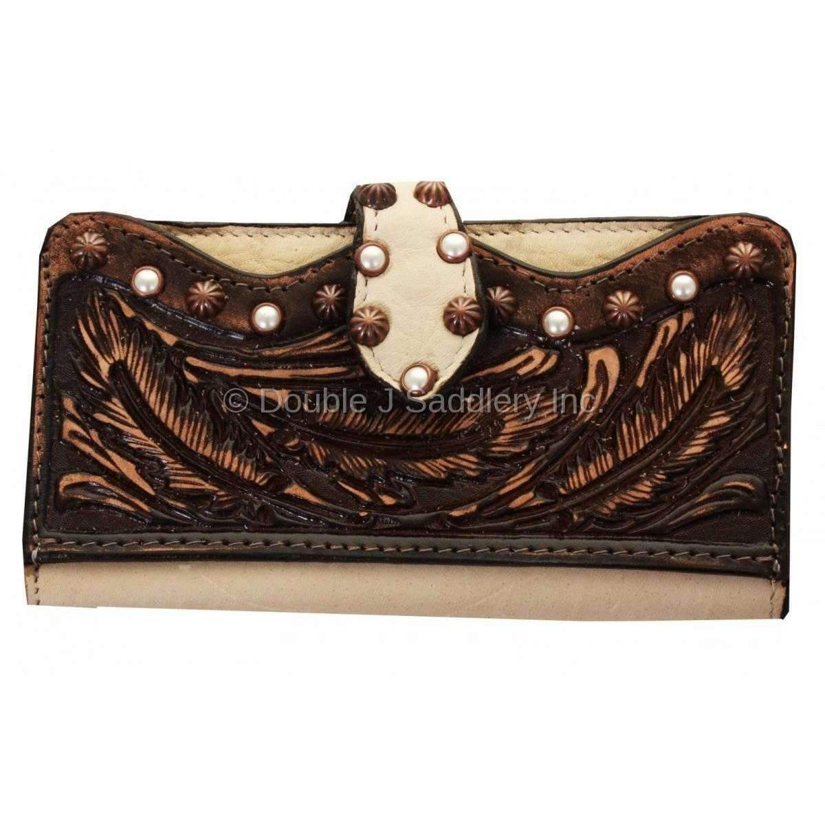 LW192 - Smoked White Elk and Brown Vintage Ladies Wallet - Double J Saddlery