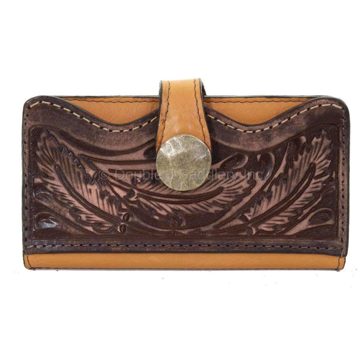 LW220 - Buckskin Feather Tooled Ladies Wallet - Double J Saddlery