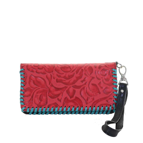 LZW29 - Red Floral Ladies Zipper Wallet - Double J Saddlery