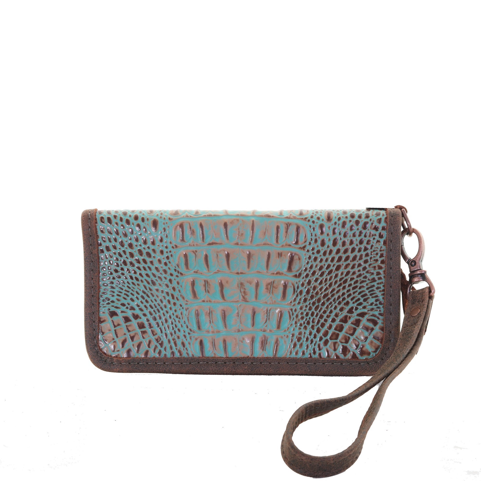 LZW33 - Vintage Mint Crocodile Print Ladies Zipper Wallet - Double J Saddlery