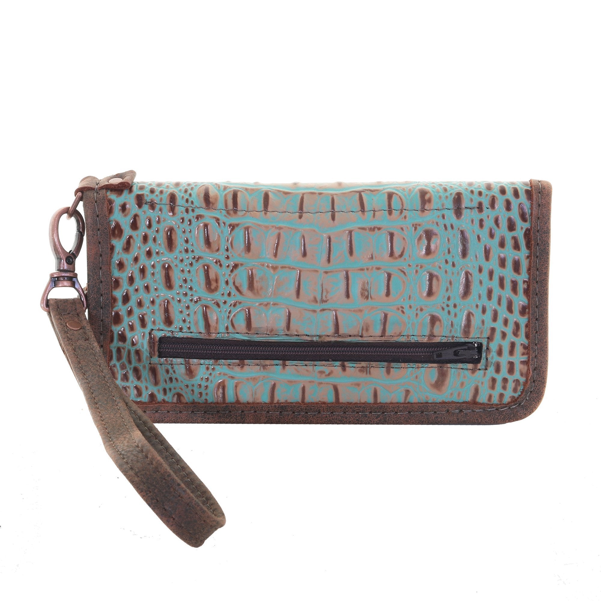 LZW33 - Vintage Mint Crocodile Print Ladies Zipper Wallet - Double J Saddlery