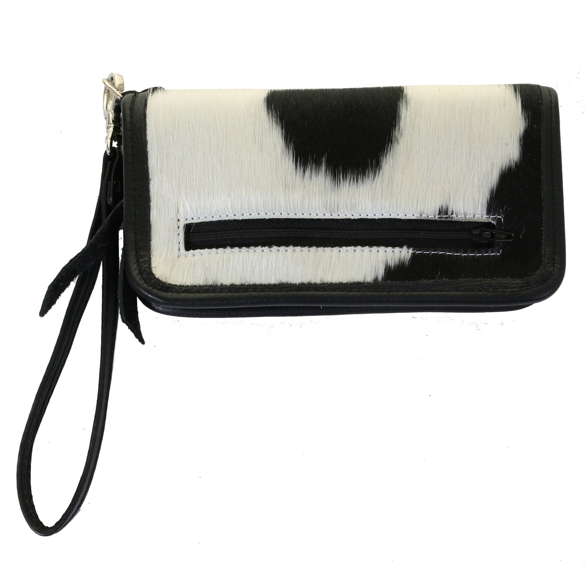 LZW43 - Black & White Cowhide Ladies Zipper Wallet - Double J Saddlery