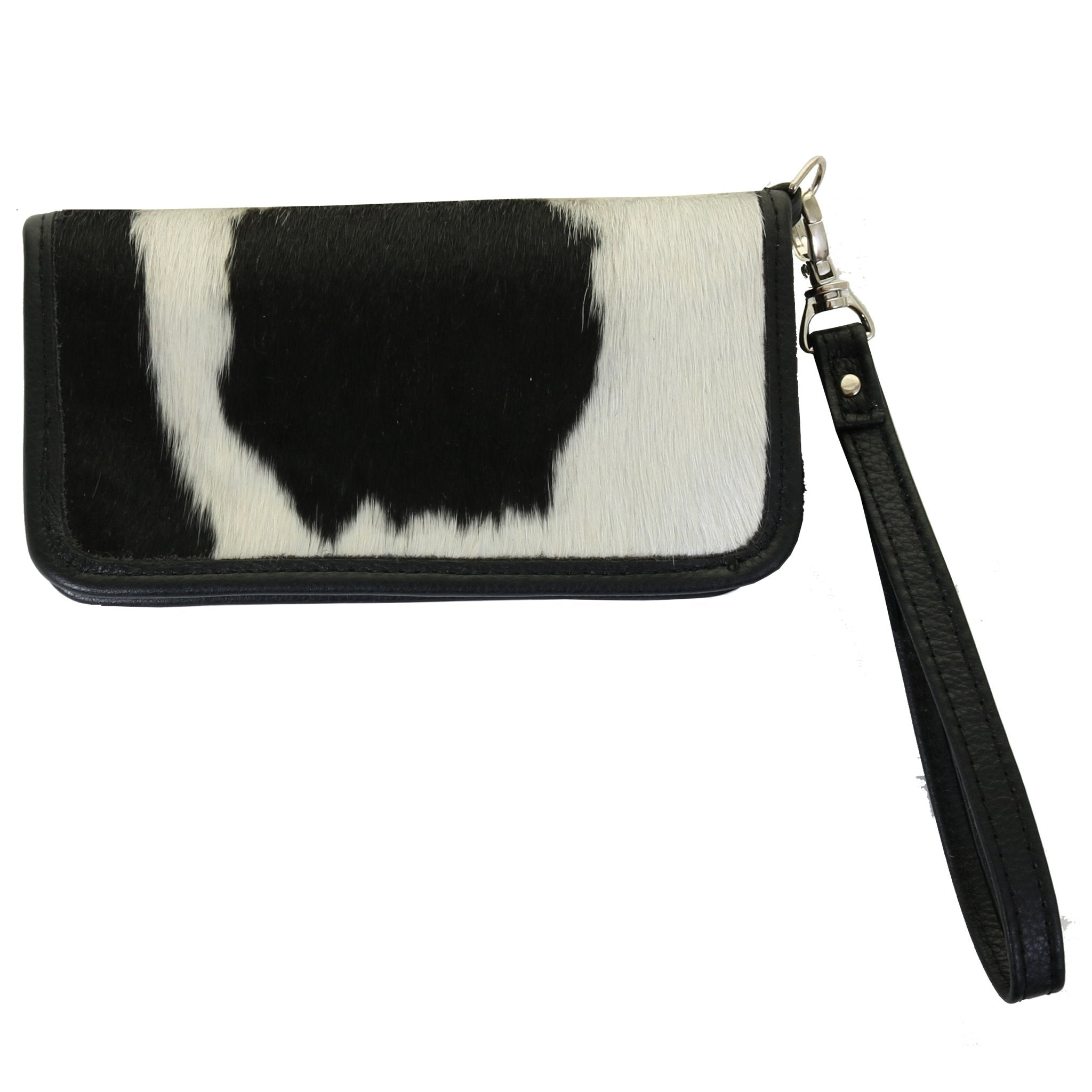 LZW43 - Black & White Cowhide Ladies Zipper Wallet - Double J Saddlery