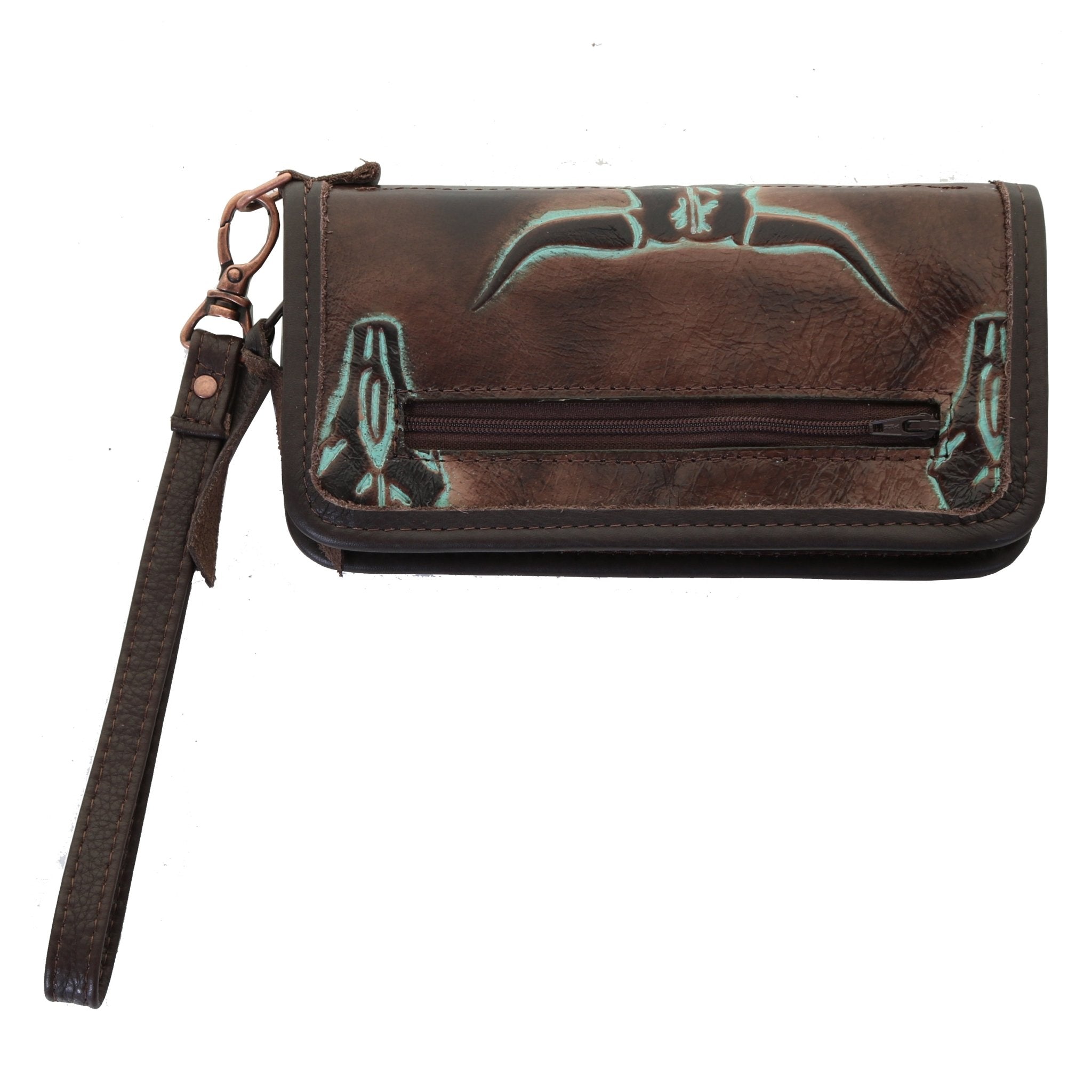 LZW45 - Turquoise Longhorn Zipper Wallet - Double J Saddlery