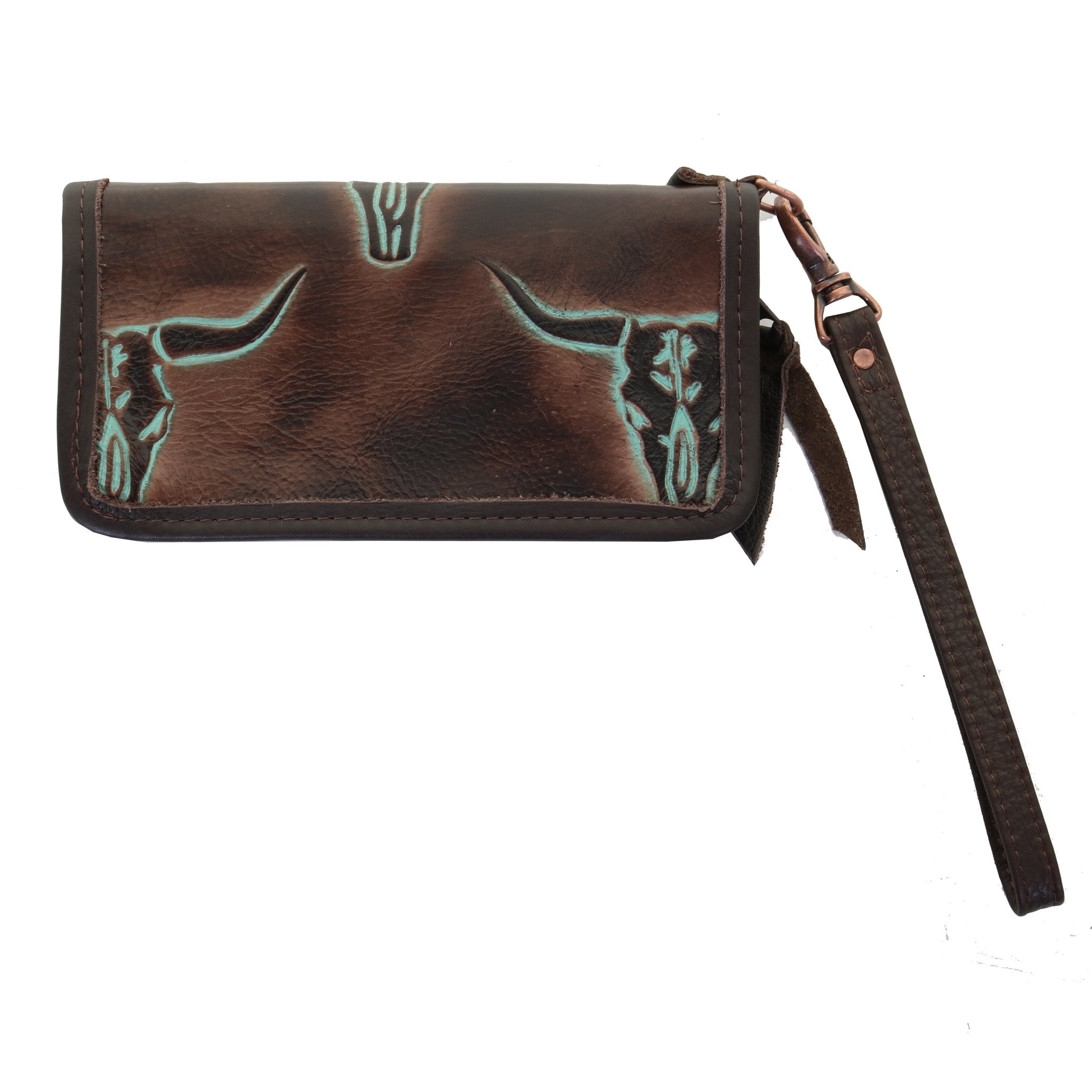 LZW45 - Turquoise Longhorn Zipper Wallet - Double J Saddlery