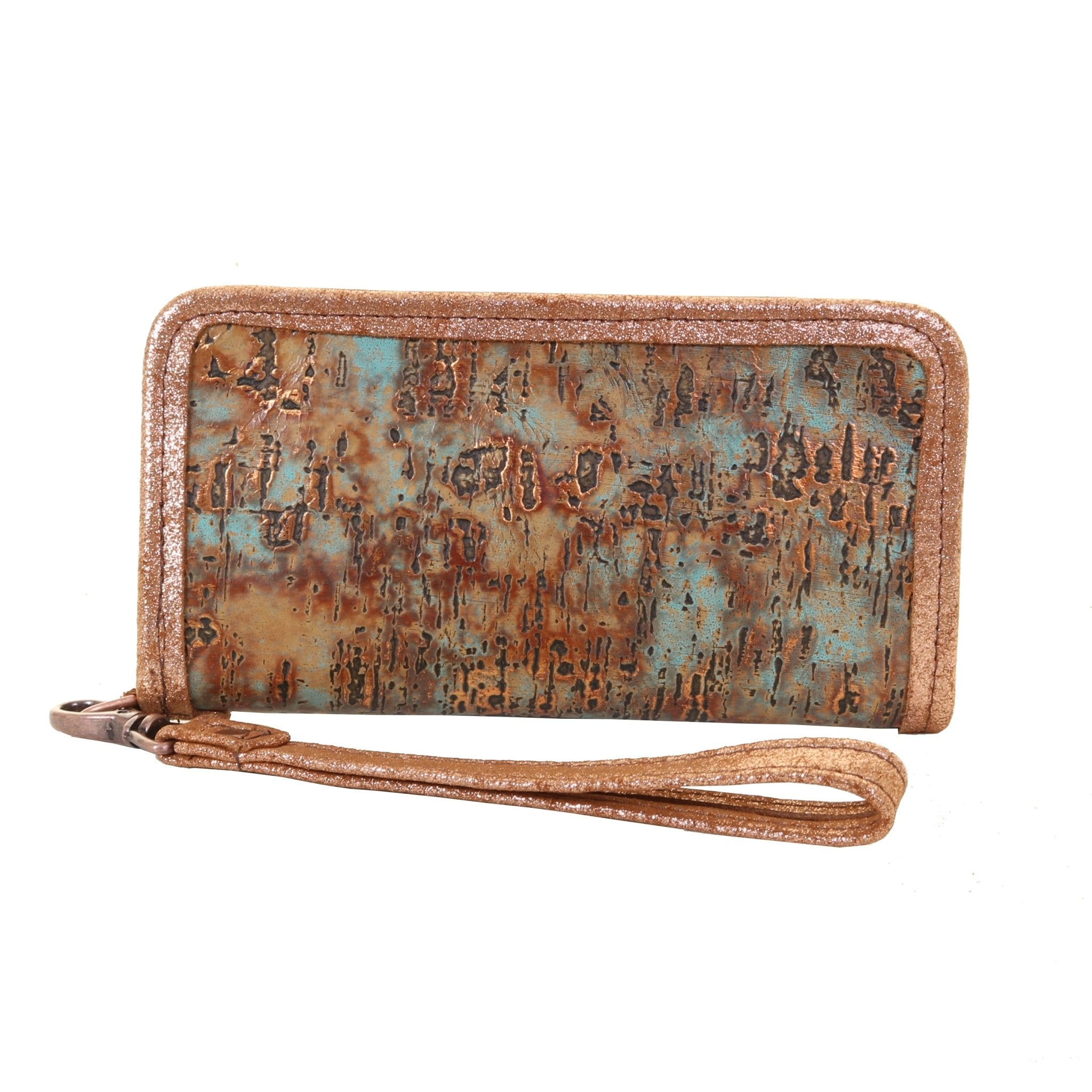LZW48 - Copper Turquoise Patina Zipper Wallet - Double J Saddlery