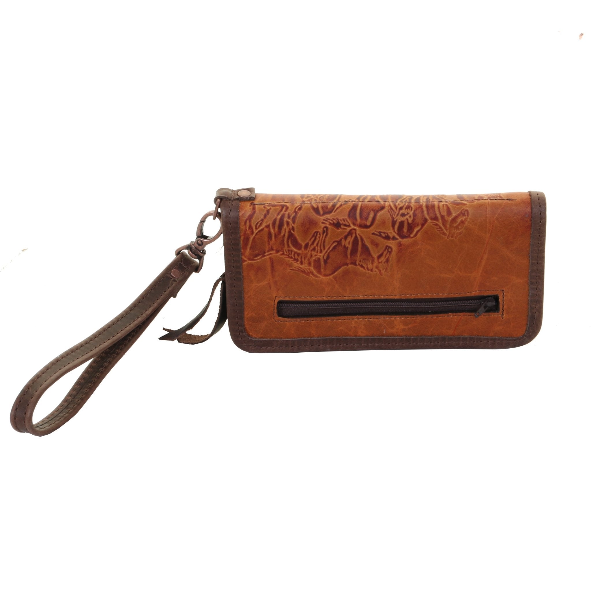 LZW50 - Saddle Tan Running Horses Zipper Wallet - Double J Saddlery