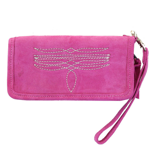 LZW57- Hot Pink Suede Zipper Wallet - Double J Saddlery