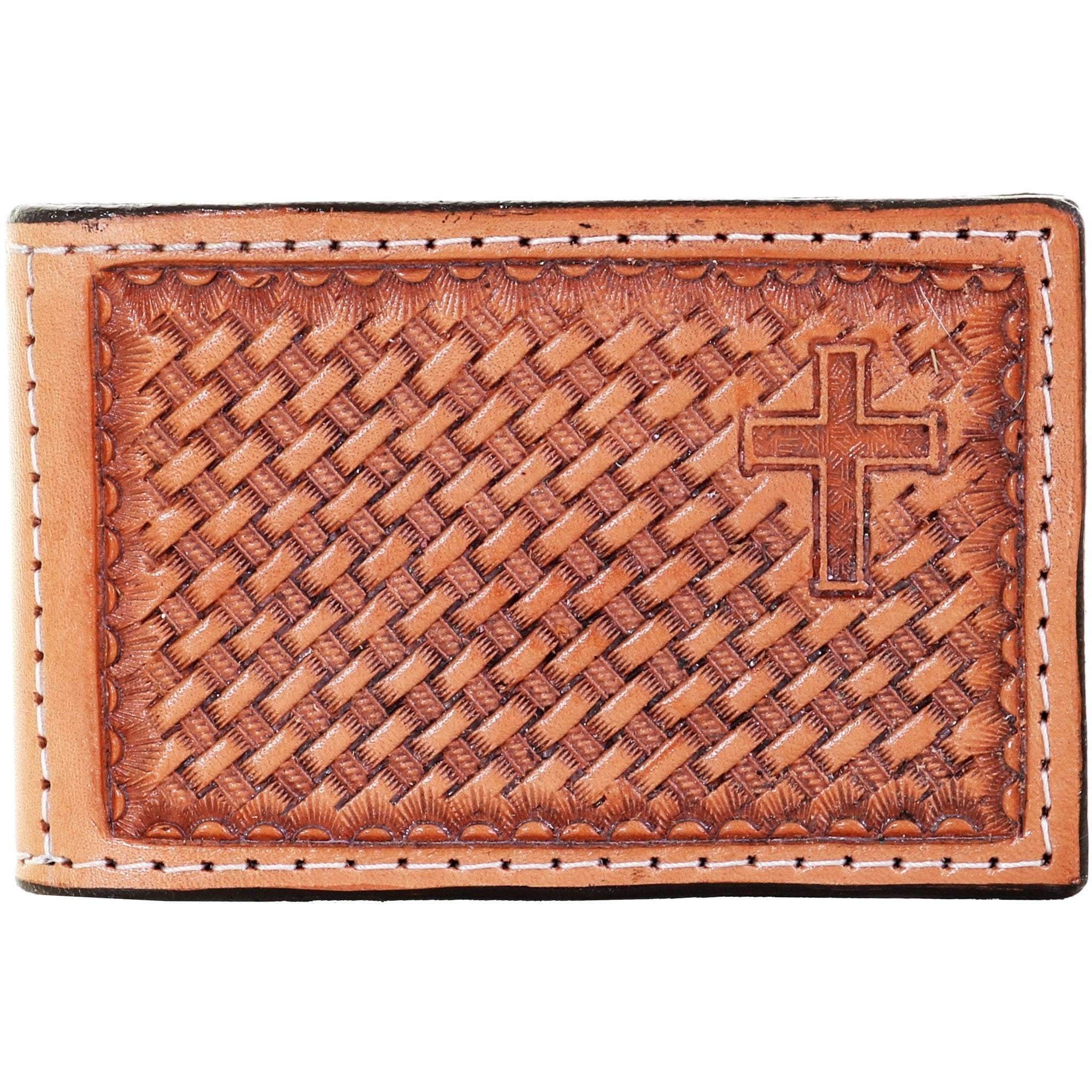 MC01 - Hand-Tooled Cross Money Clip - Double J Saddlery