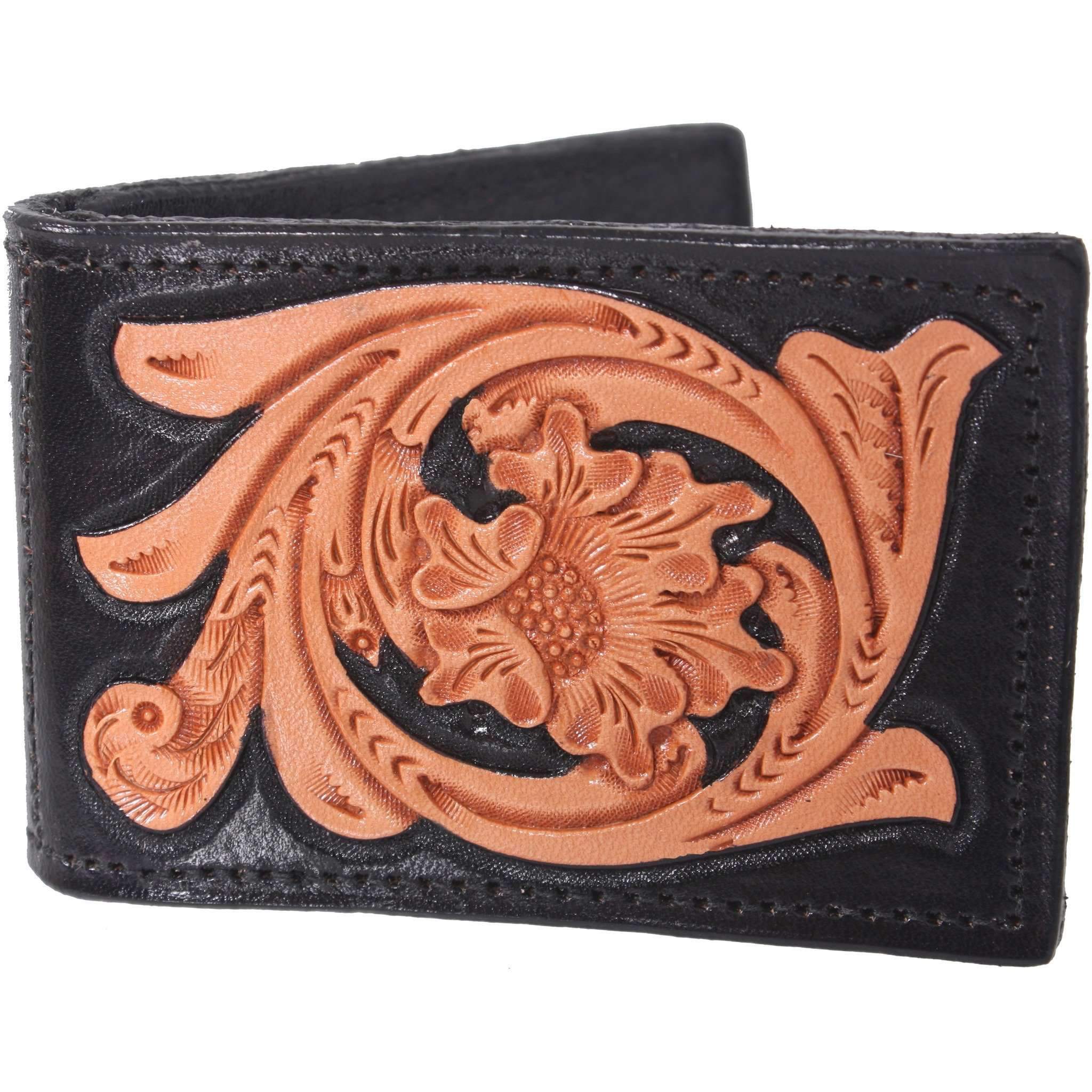 MC02 - Black Hand-Tooled Money Clip - Double J Saddlery
