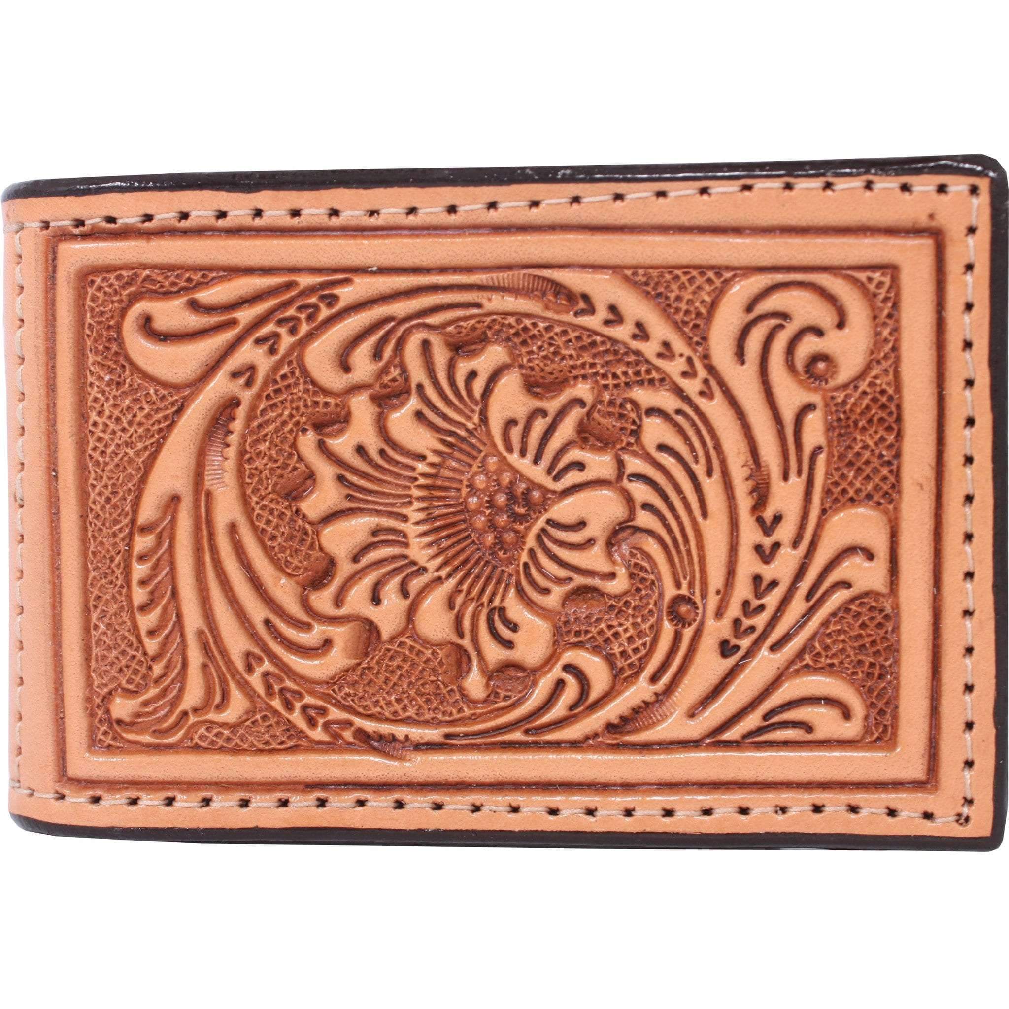 MC03 - Natural Leather Hand-Tooled Money Clip - Double J Saddlery