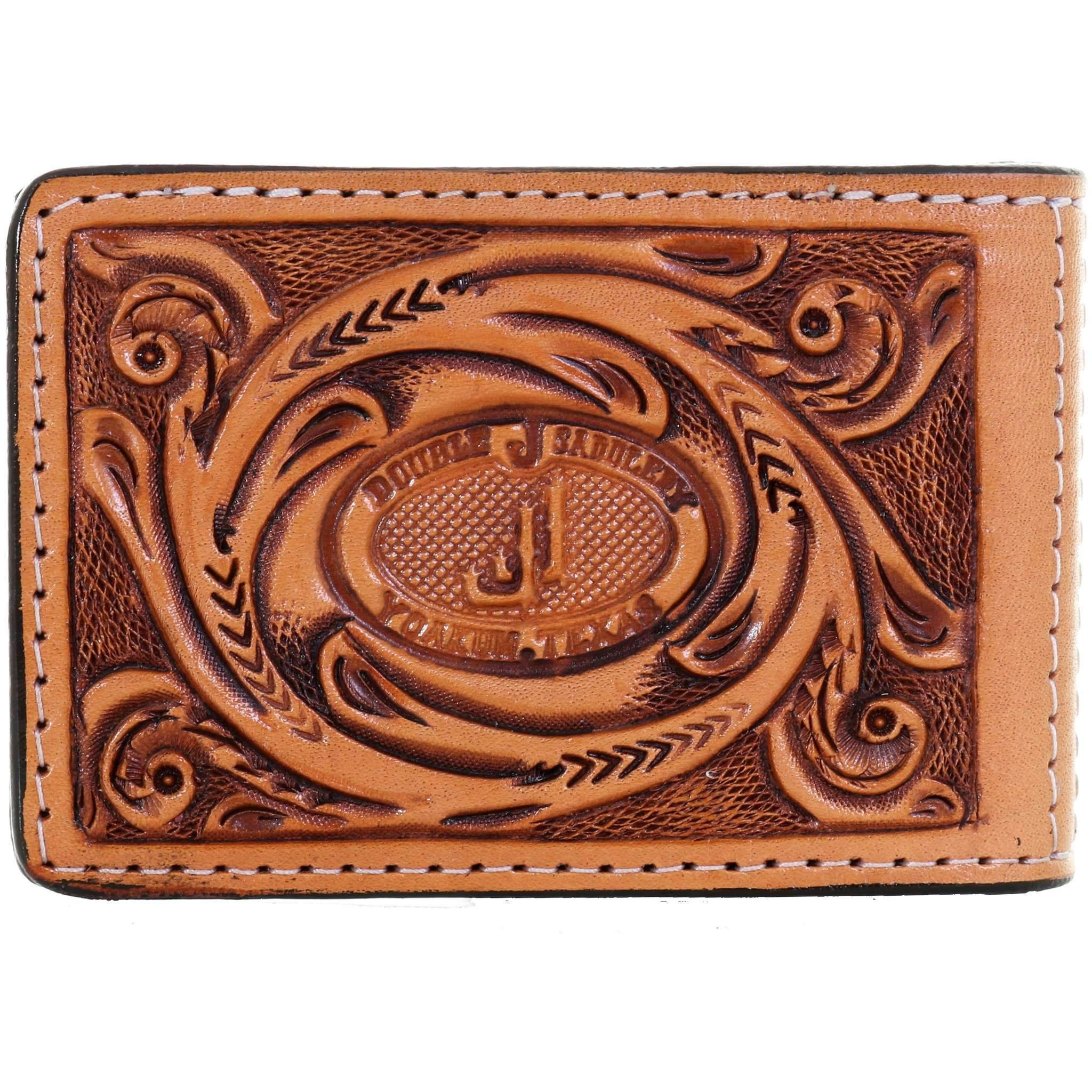 MC03B - Natural Tooled Pocket Money Clip - Double J Saddlery